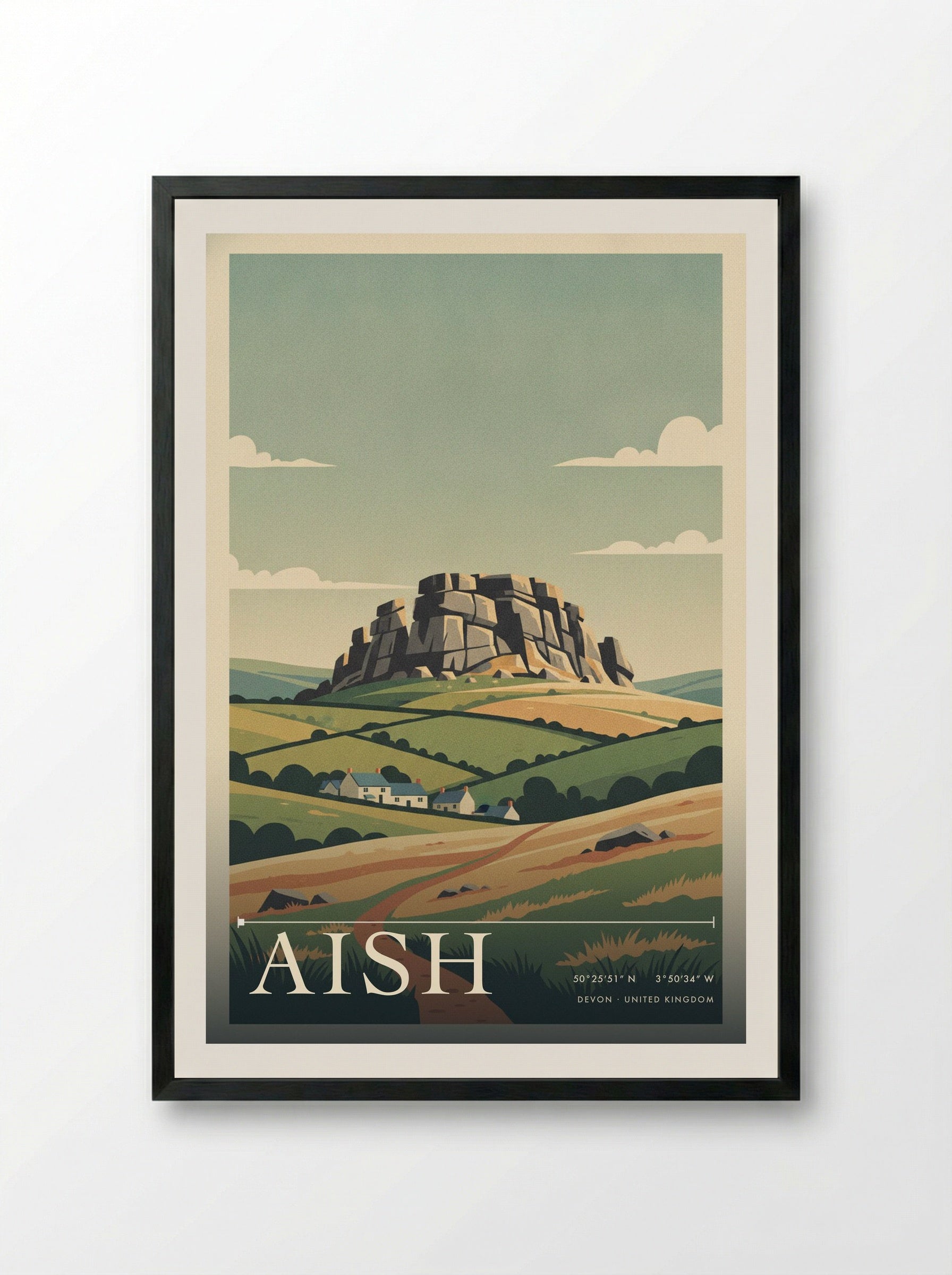 Aish Devon United Kingdom Travel Poster - Framed Print Black