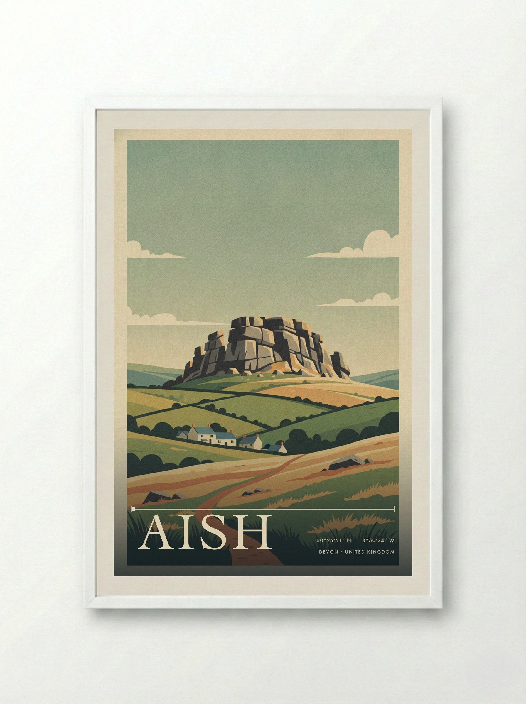 Aish Devon United Kingdom Travel Poster - Framed Print White
