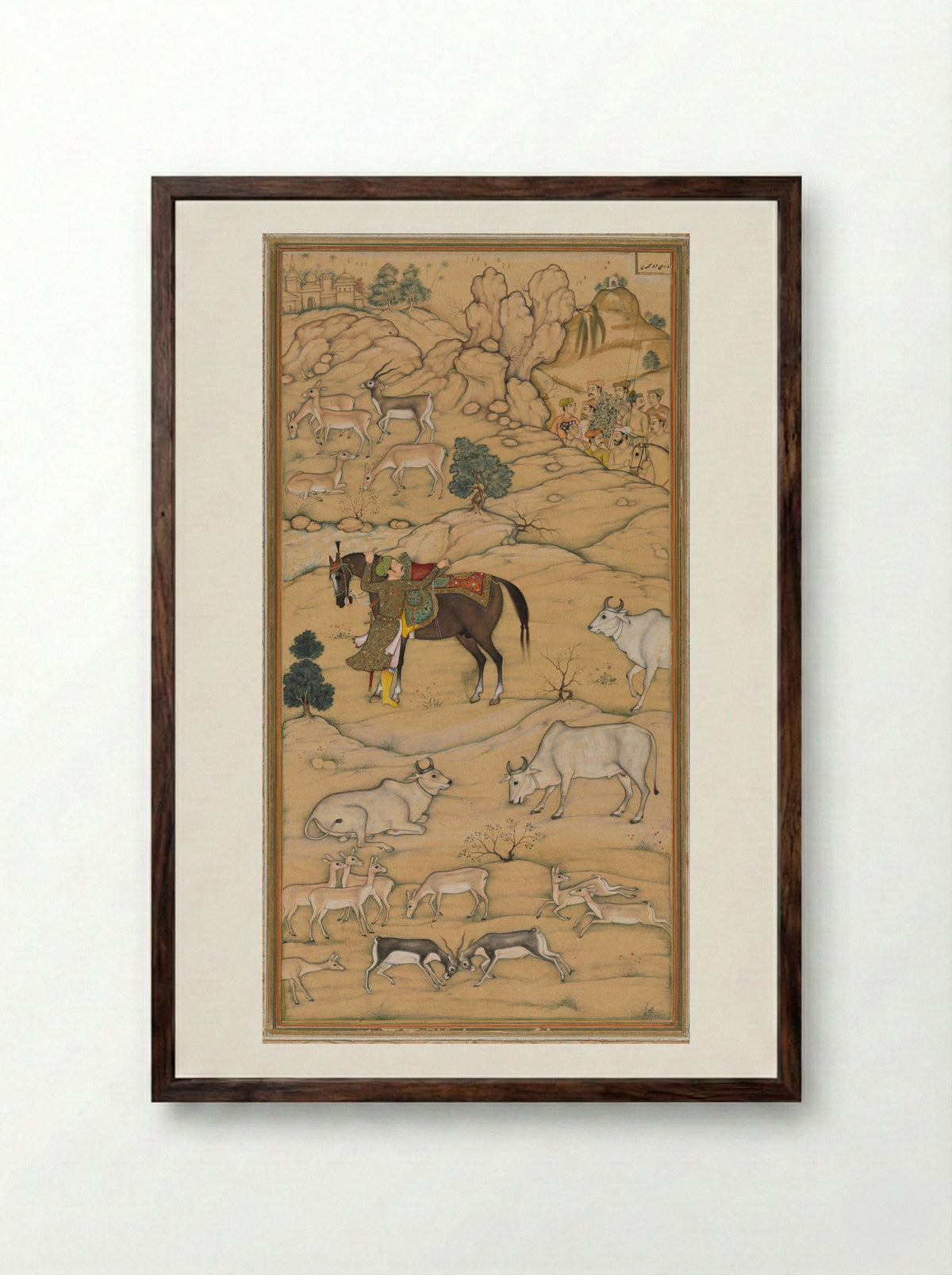 Akbar Mounting his Horse - Sur Das Gujarati - Framed Print Dark Wood