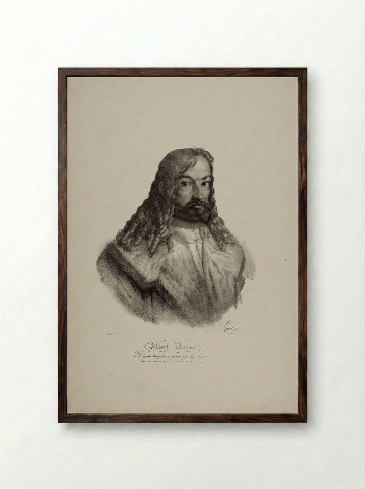 Albrecht Dürer (After Dürer's Self-Portrait) - Auguste Toussaint Lecler - Framed Print Dark Wood