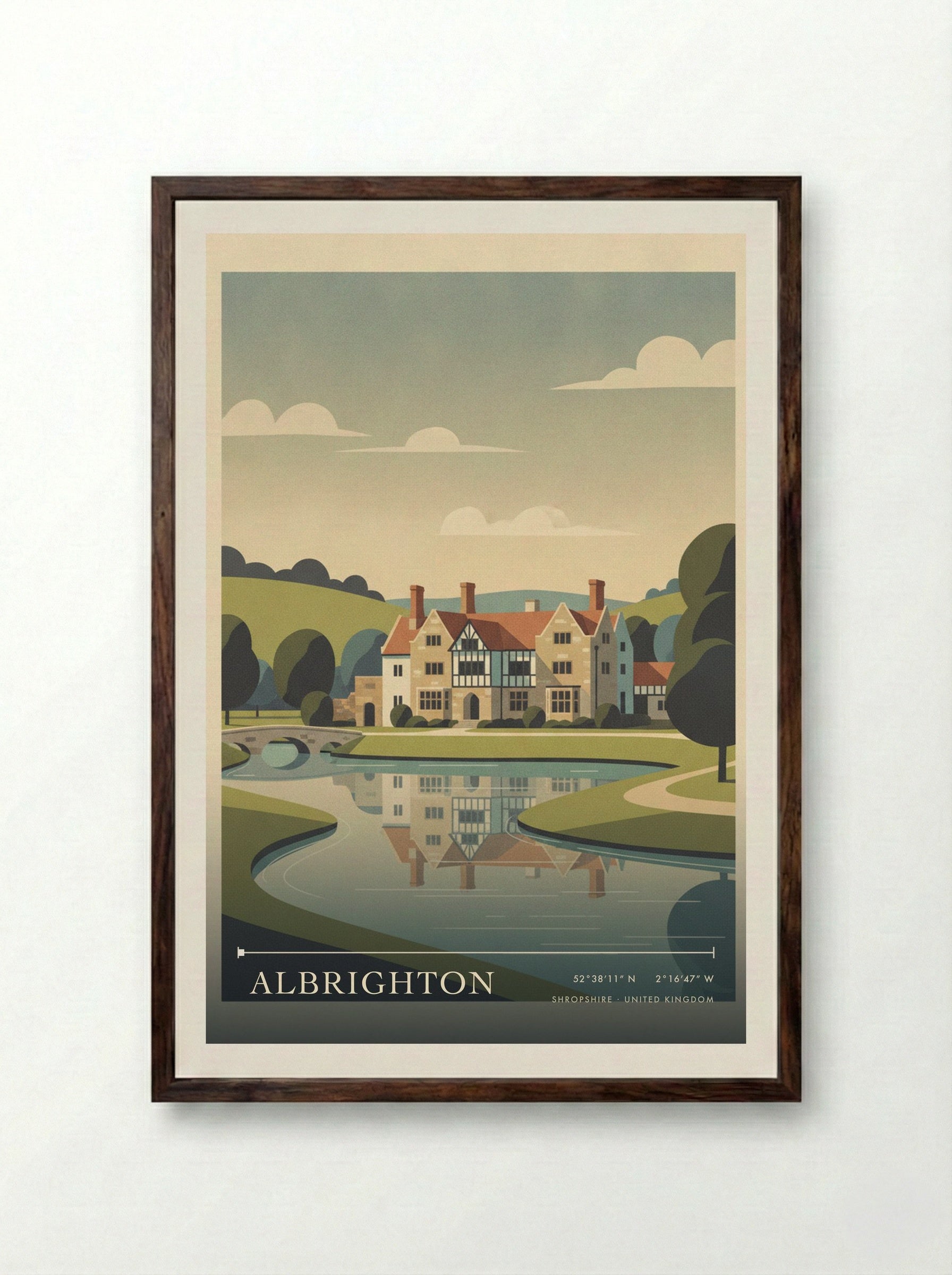 Albrighton Shropshire United Kingdom Travel Poster - Framed Print Dark Wood