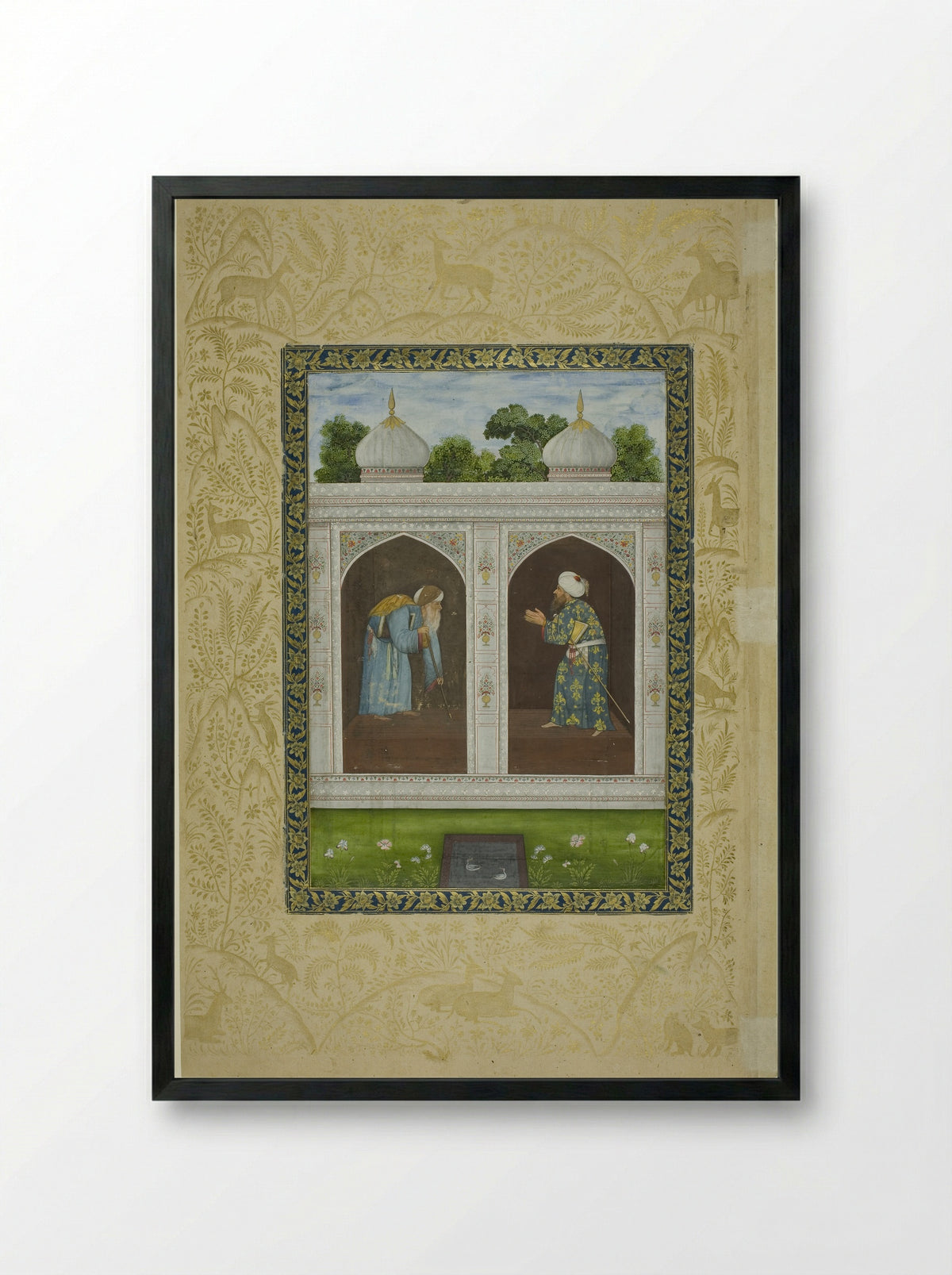 Album Page with Two Sheikhs - Mughal School - Framed Print Black