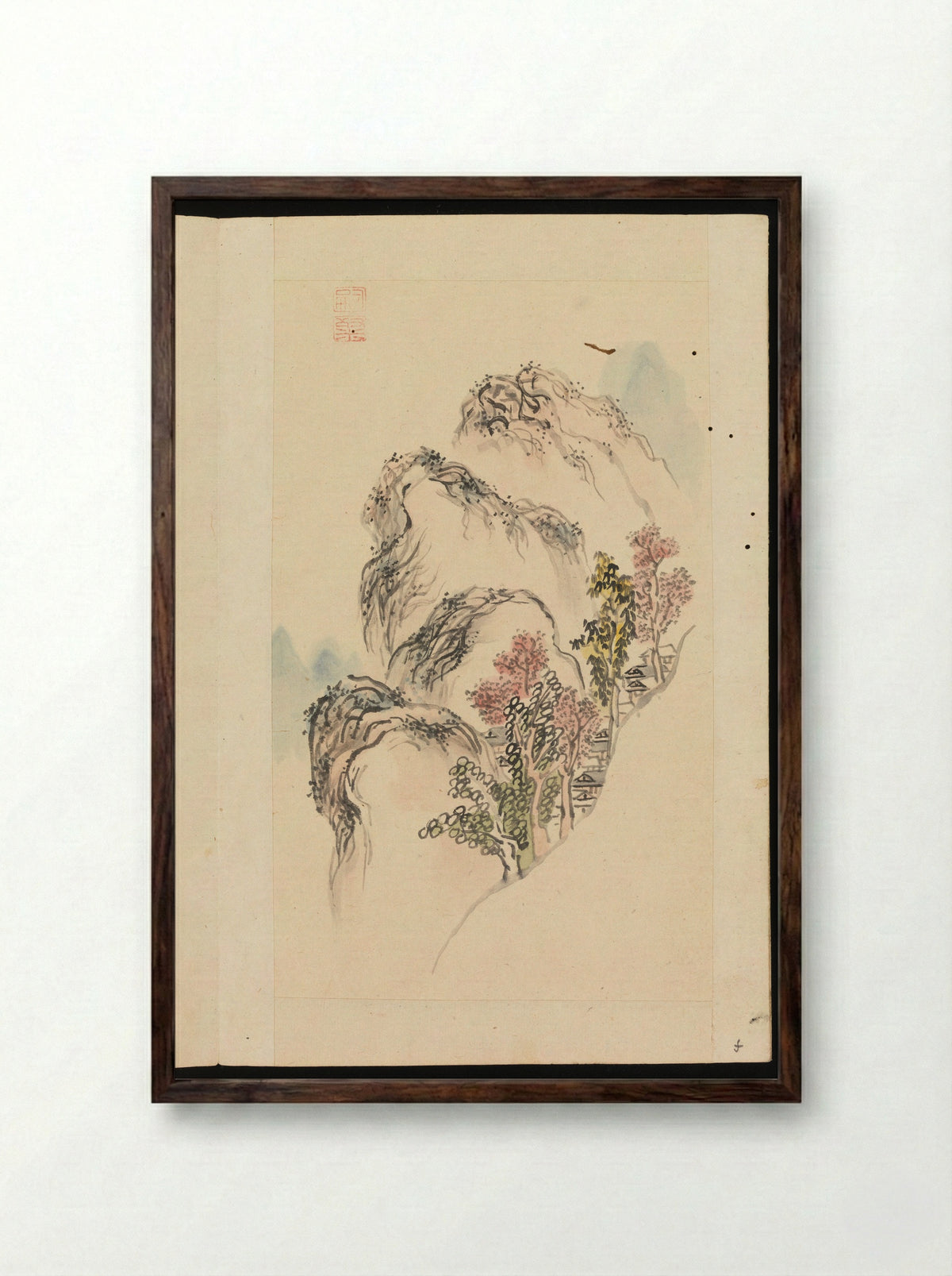 Album of Landscape Paintings (Mountain Study) - Kuwayama Gyokushū - Framed Print Dark Wood