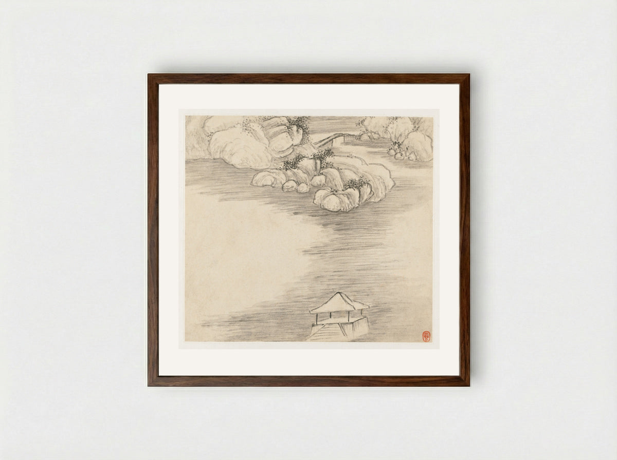 Album of Landscapes: Leaf 3 - Wang Gai - Framed Print Dark Wood