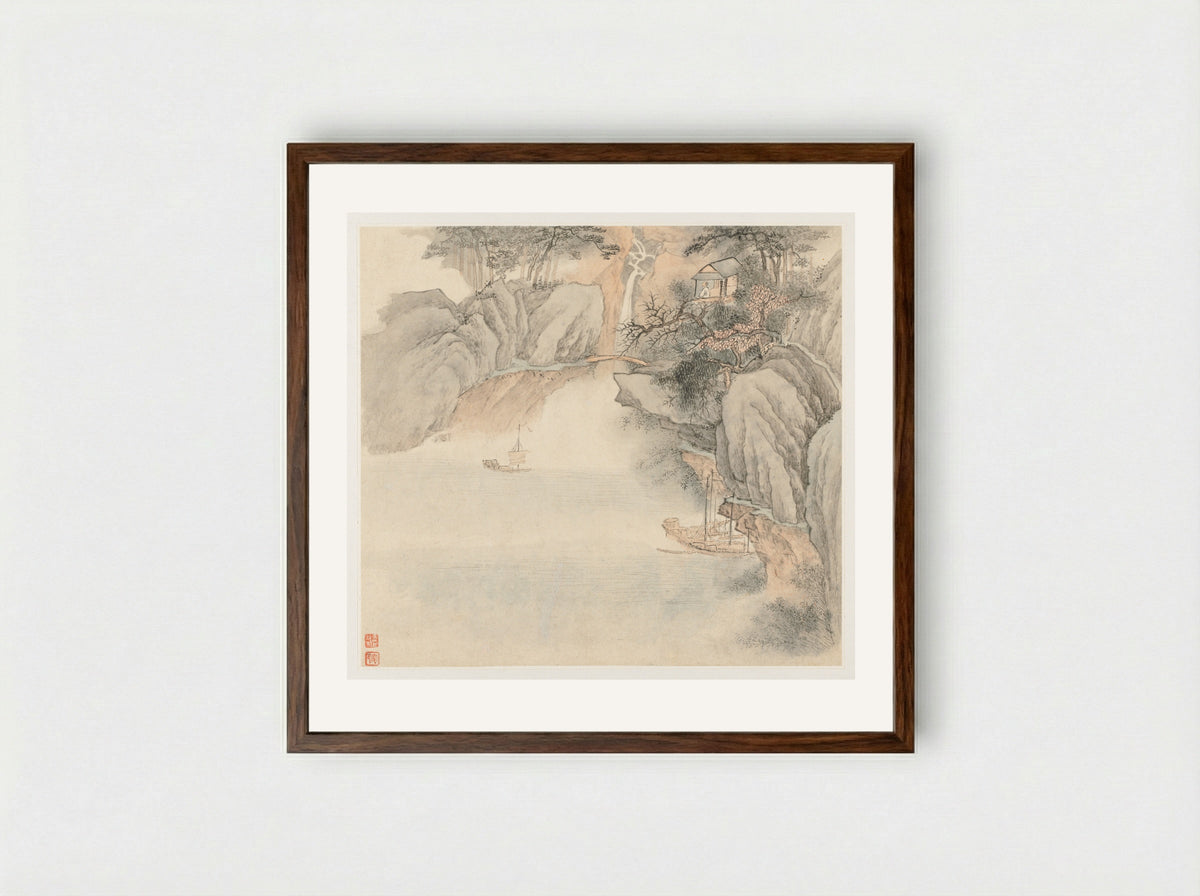 Album of Landscapes: Leaf 4 - Wang Gai - Framed Print Dark Wood