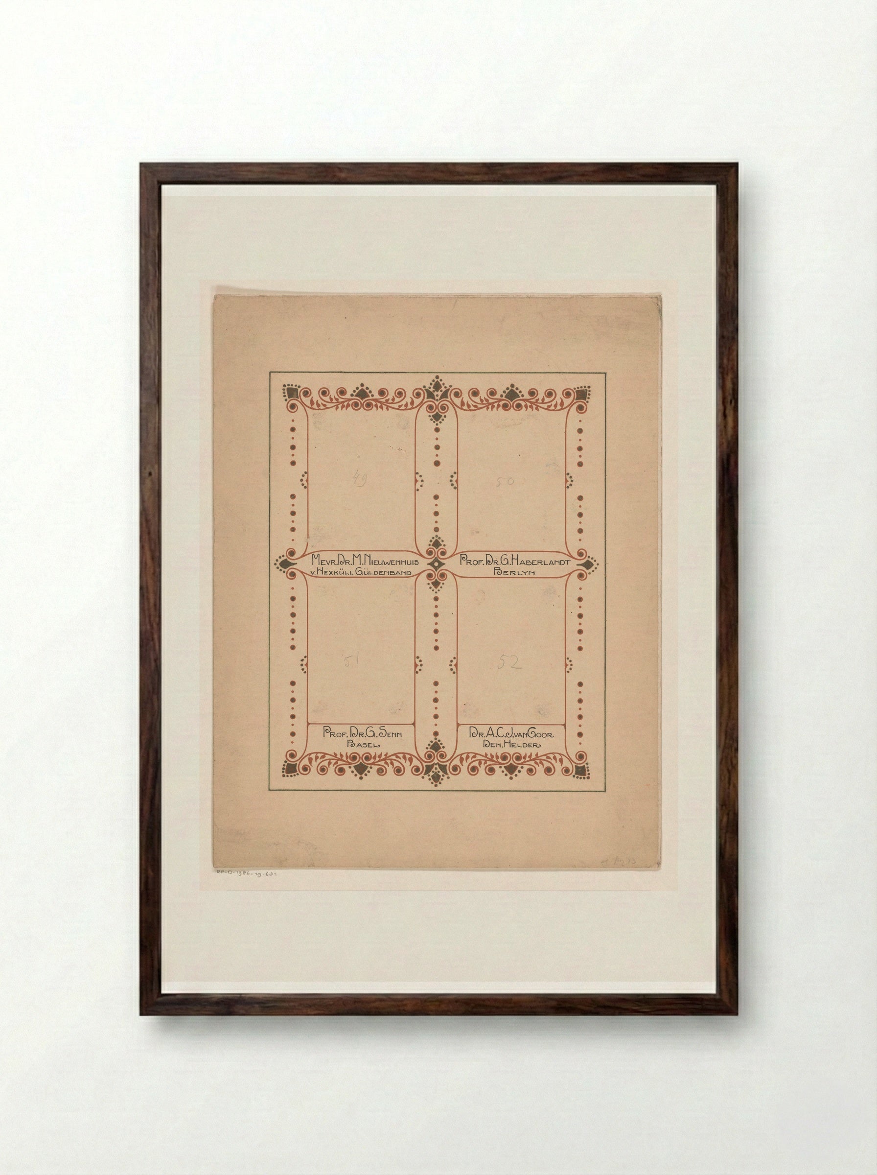 Albumblad voor een album voor Prof. Hugo de Vries - Reinier Willem Petrus de Vries - Framed Print Dark Wood