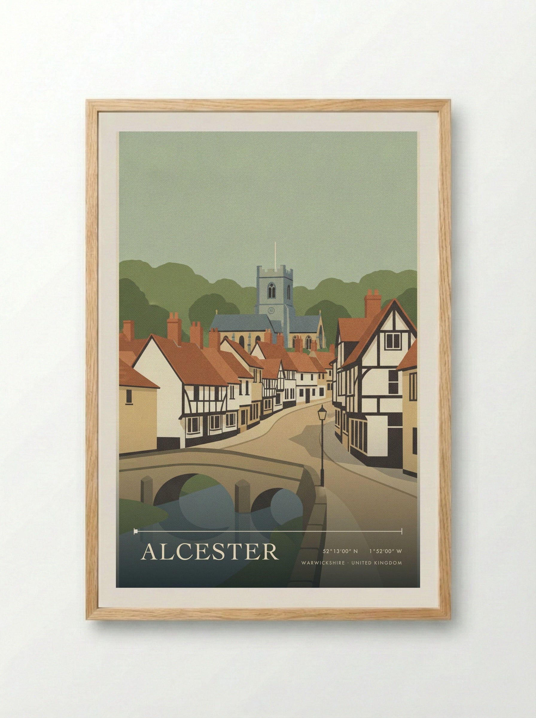 Alcester Warwickshire United Kingdom Travel Poster - Framed Print Wood