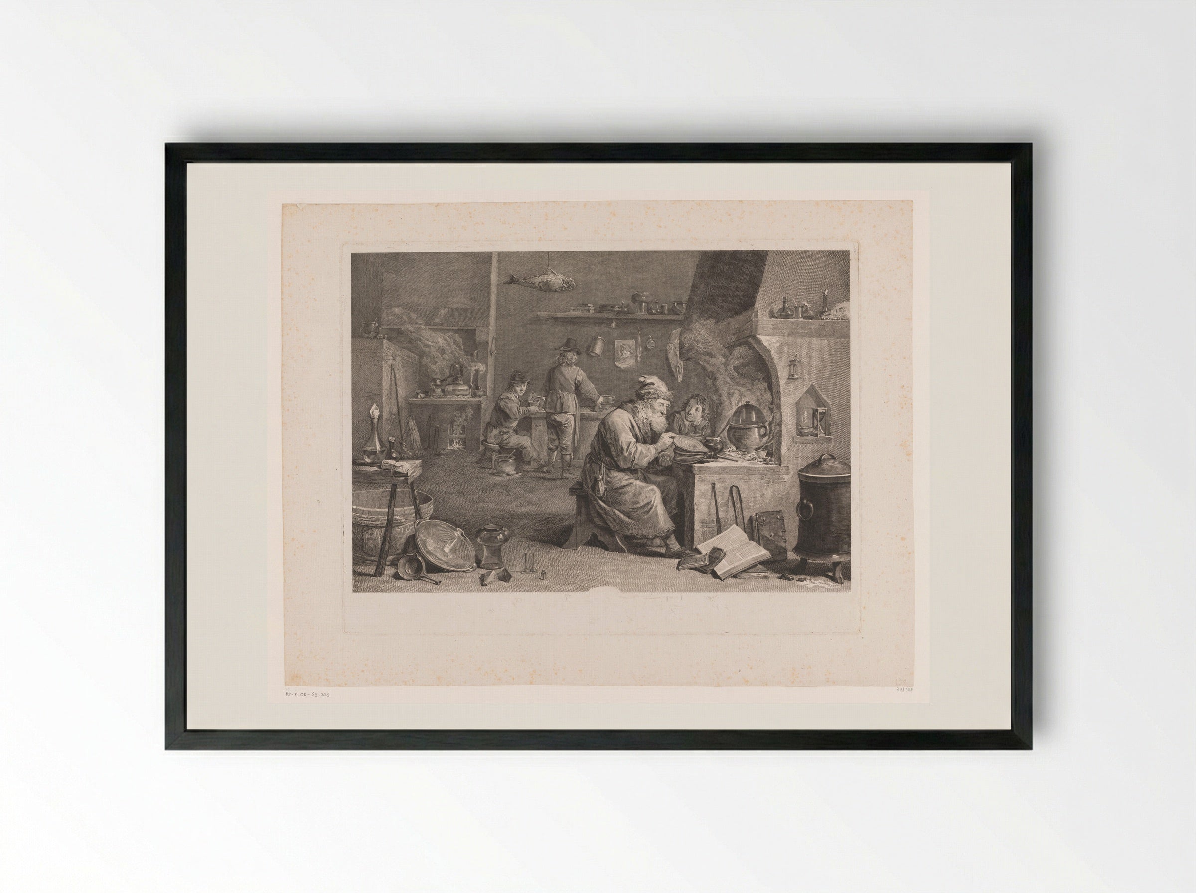 Alchemist in his Workshop - Jacques-Philippe Le Bas - Framed Print Black