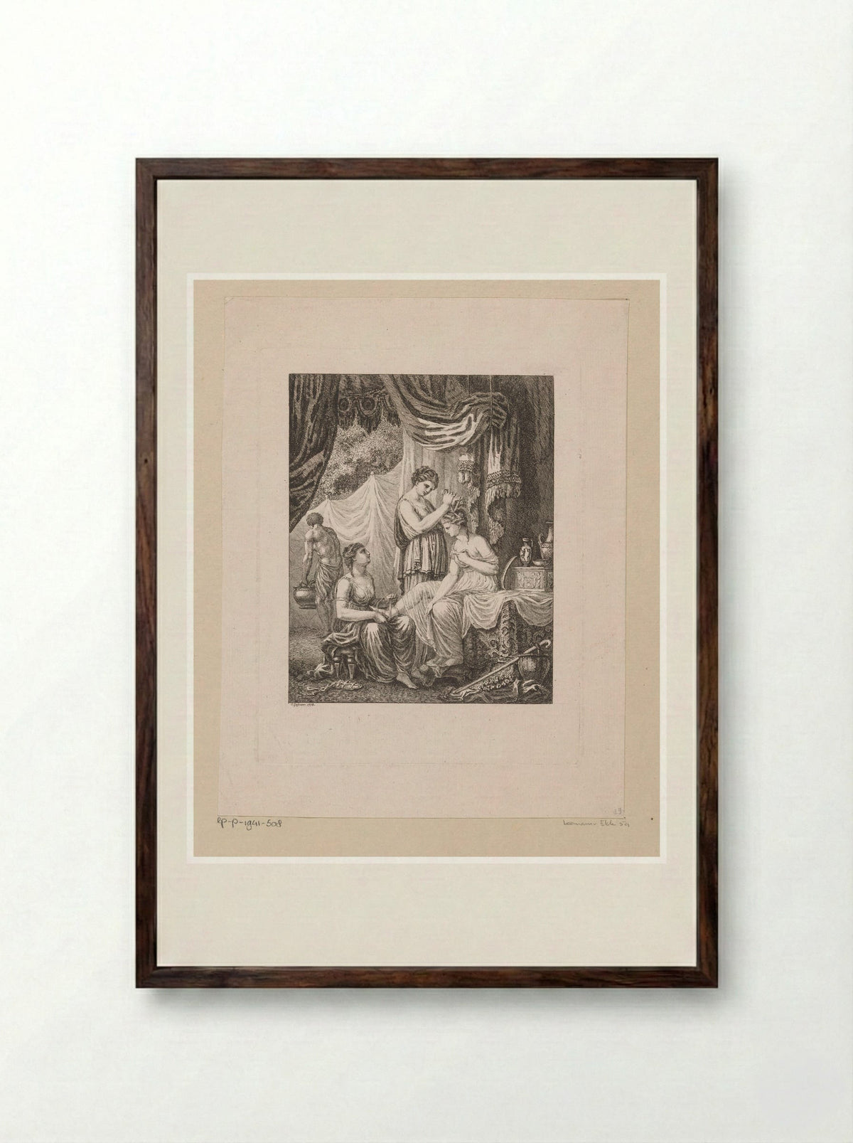 Alcina at her Toilet - Salomon Gessner - Framed Print Dark Wood