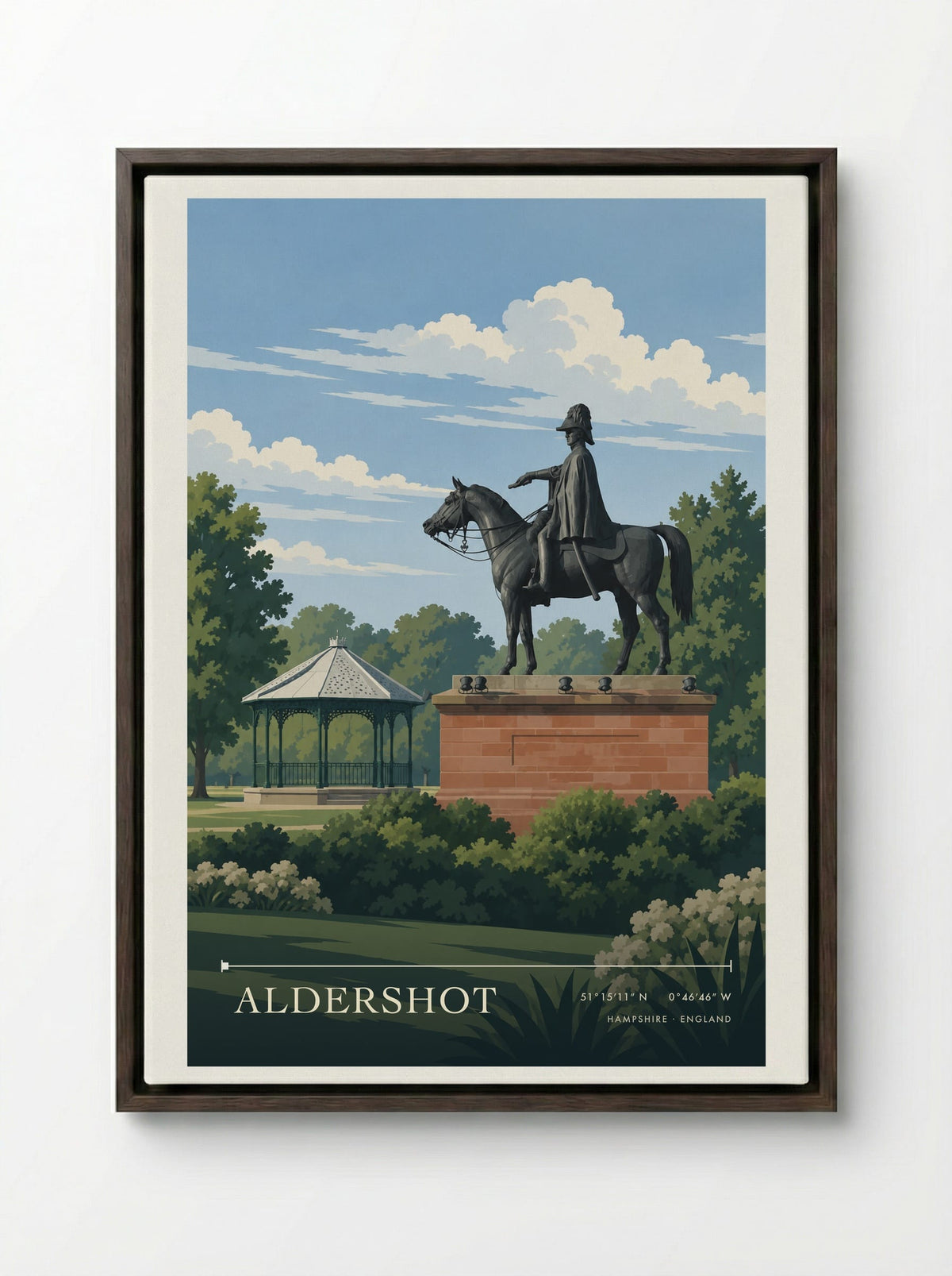 Aldershot Hampshire | Travel Poster - Framed Canvas Dark Wood