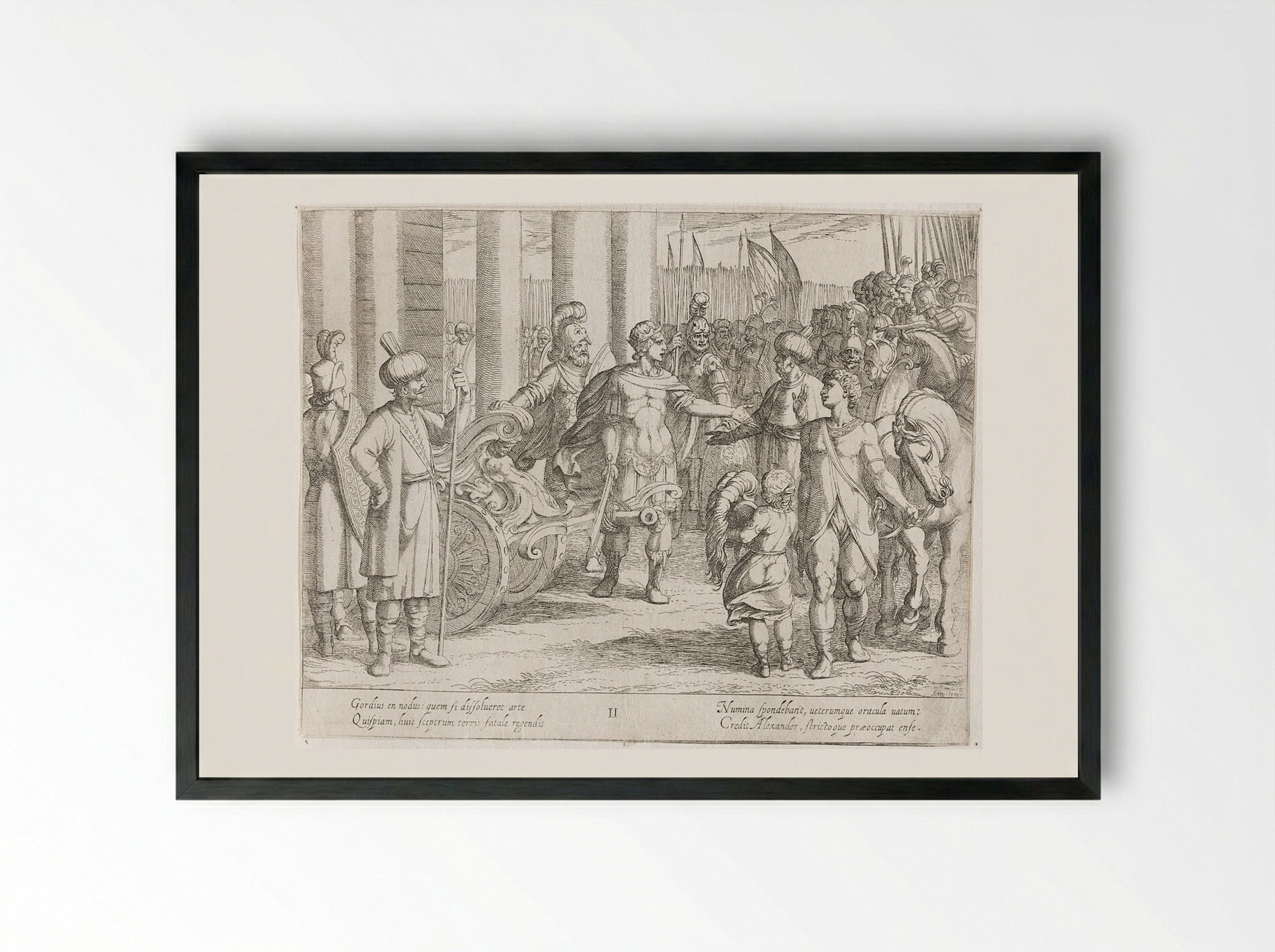 Alexander Cutting the Gordian Knot - Antonio Tempesta - Framed Print Black
