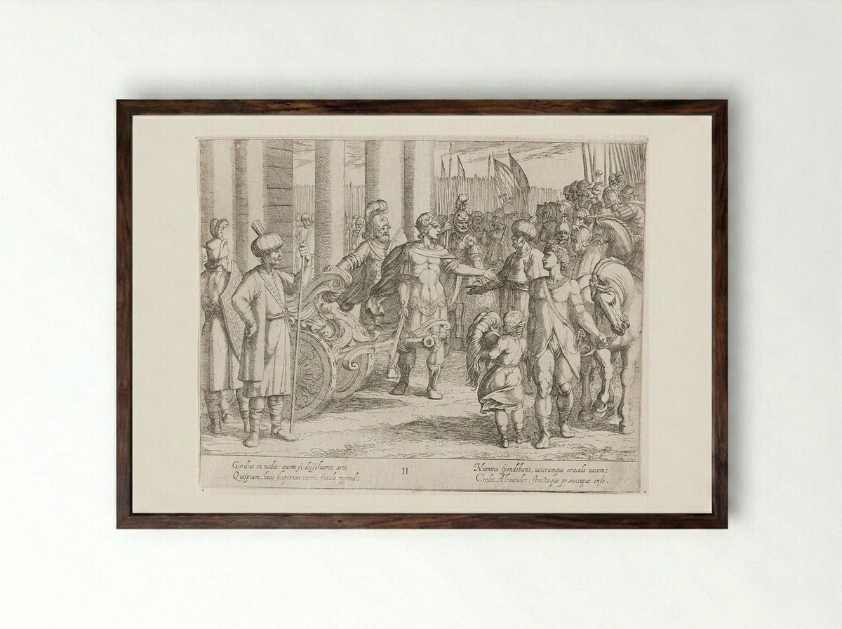 Alexander Cutting the Gordian Knot - Antonio Tempesta - Framed Print Dark Wood