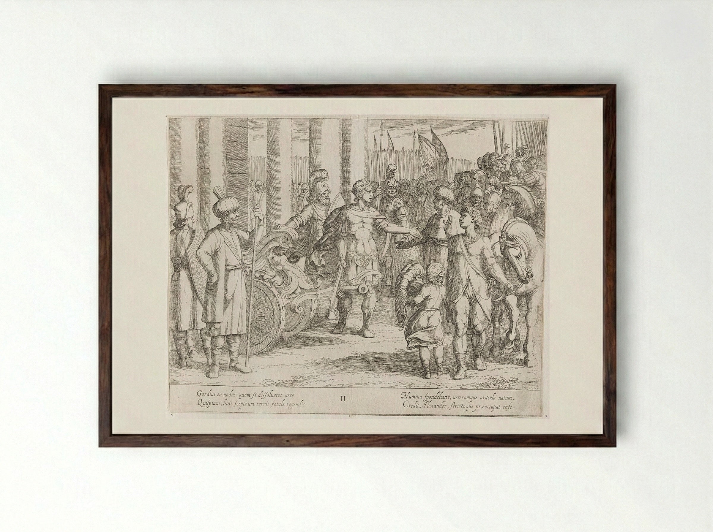 Alexander Cutting the Gordian Knot - Antonio Tempesta - Framed Print Dark Wood