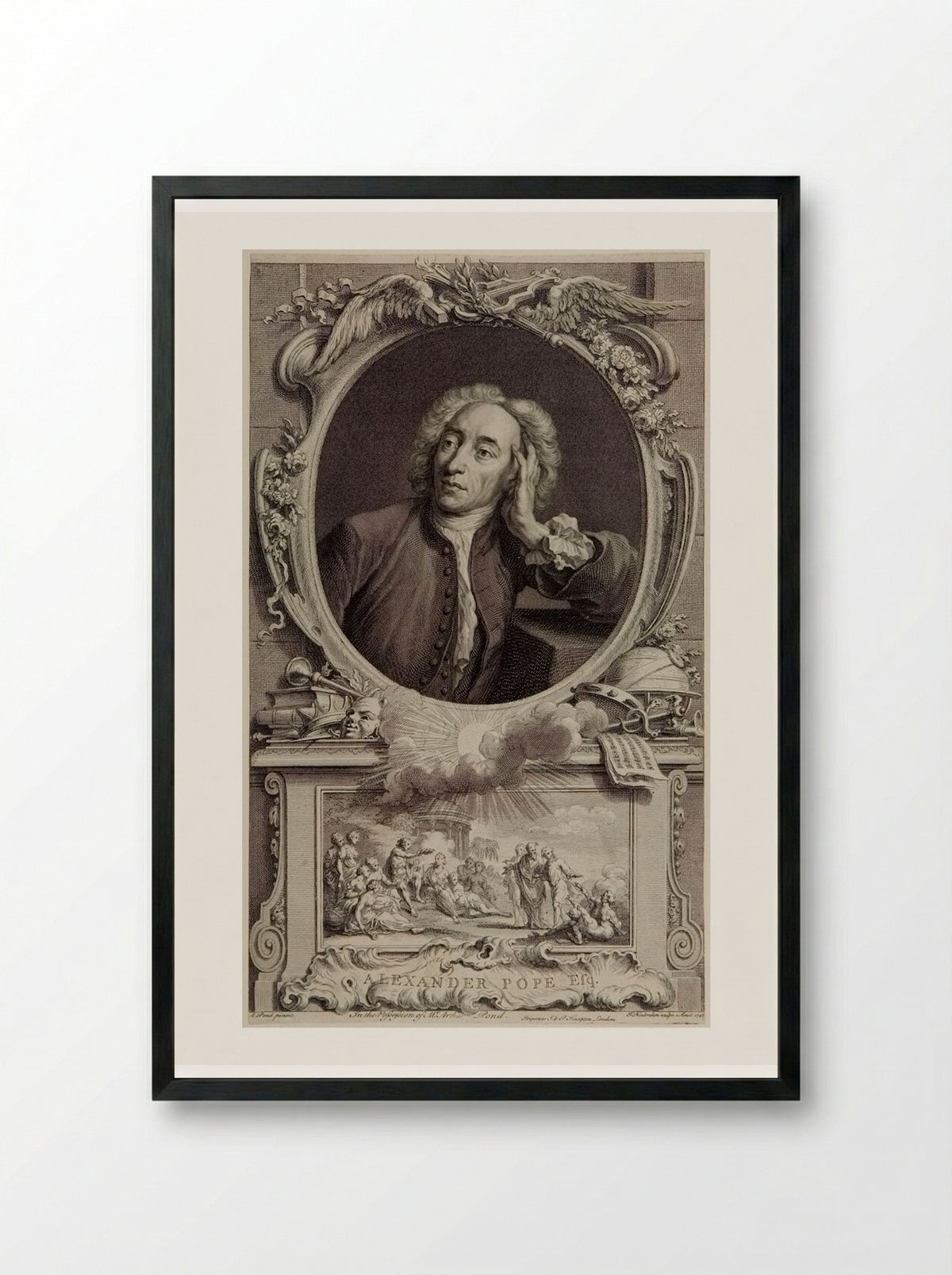 Alexander Pope - Jacobus Houbraken - Framed Print Black