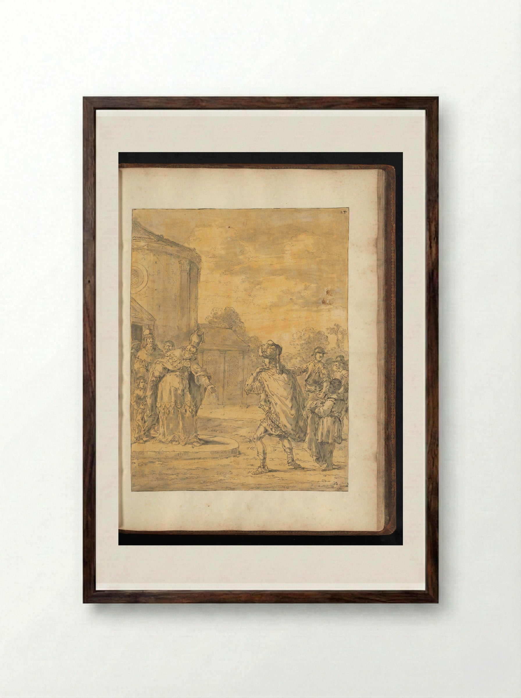 Alexander the Great Visits the Temple of Jupiter - Leonaert Bramer - Framed Print Dark Wood