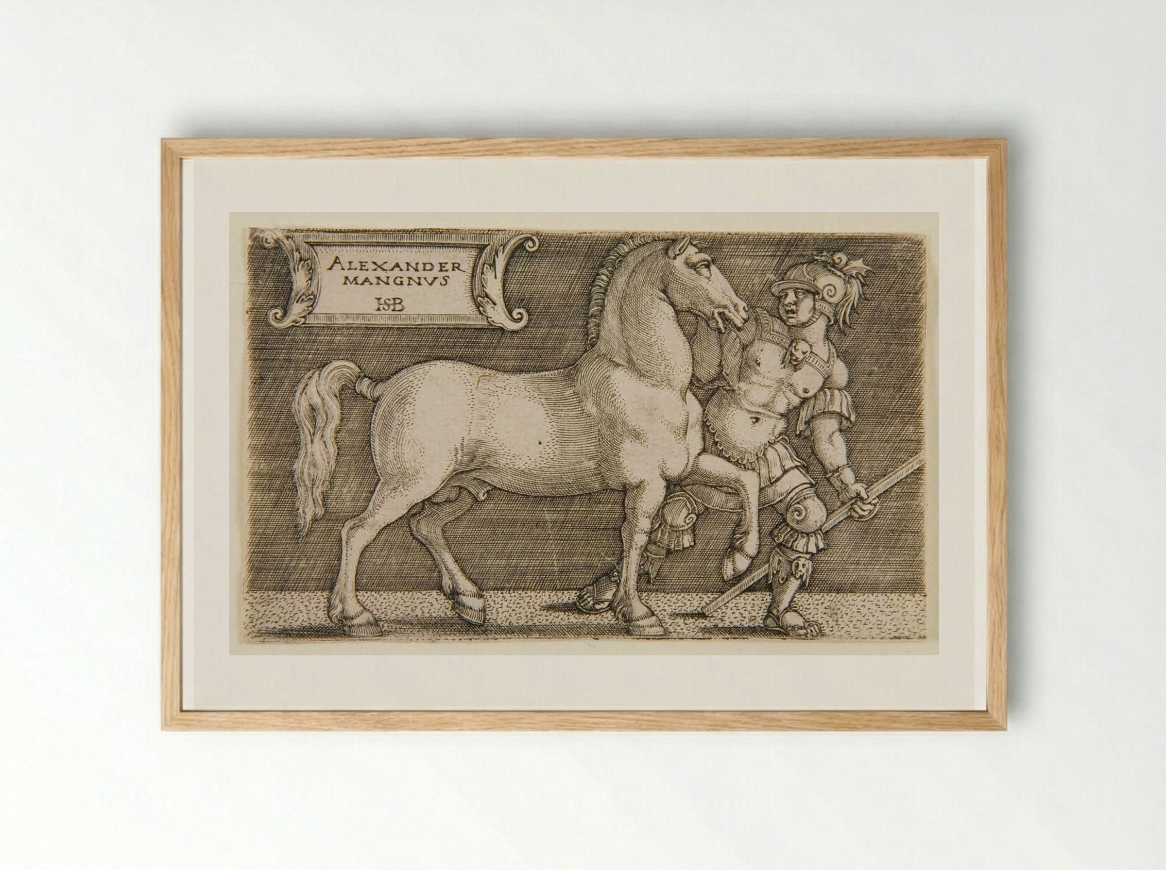 Alexander the Great with His Horse Bucephalus - Sebald Beham - Framed Print Wood