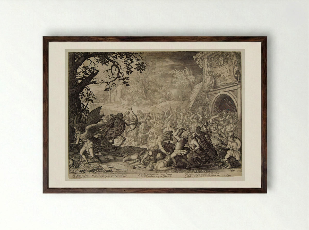 All-Conquering Death, Who Pierces All Mankind with Arrows - Boetius Adamsz. Bolswert - Framed Print Dark Wood
