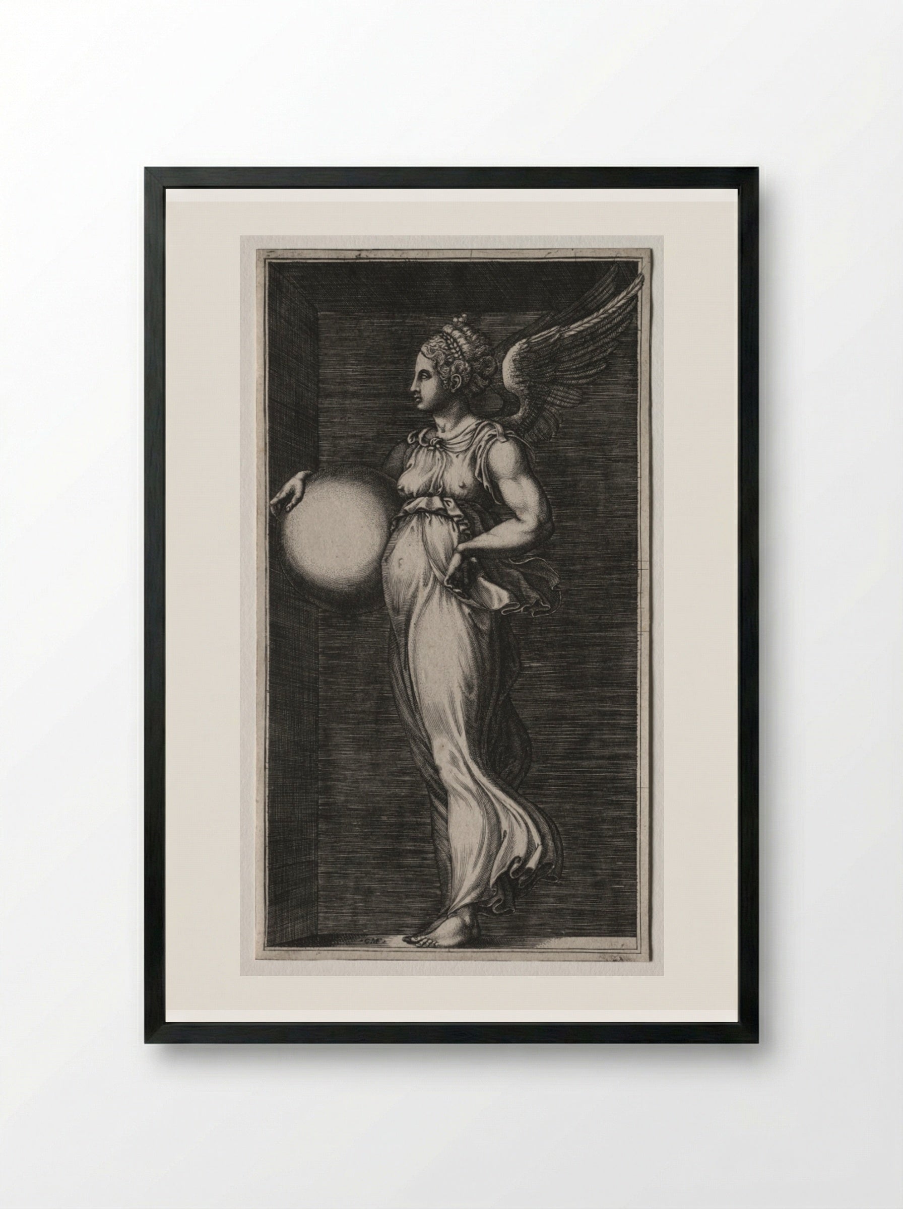 Allegorical Figure Holding a Sphere - Giorgio Ghisi - Framed Print Black