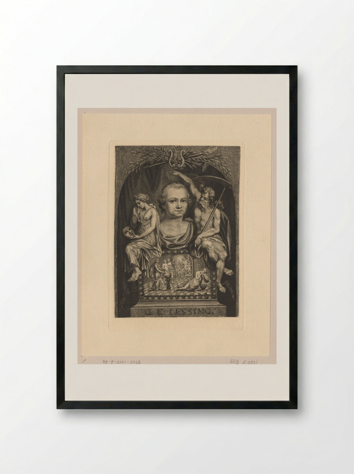 Allegorical Portrait of Gotthold Ephraim Lessing - Ludwig Sommerau - Framed Print Black