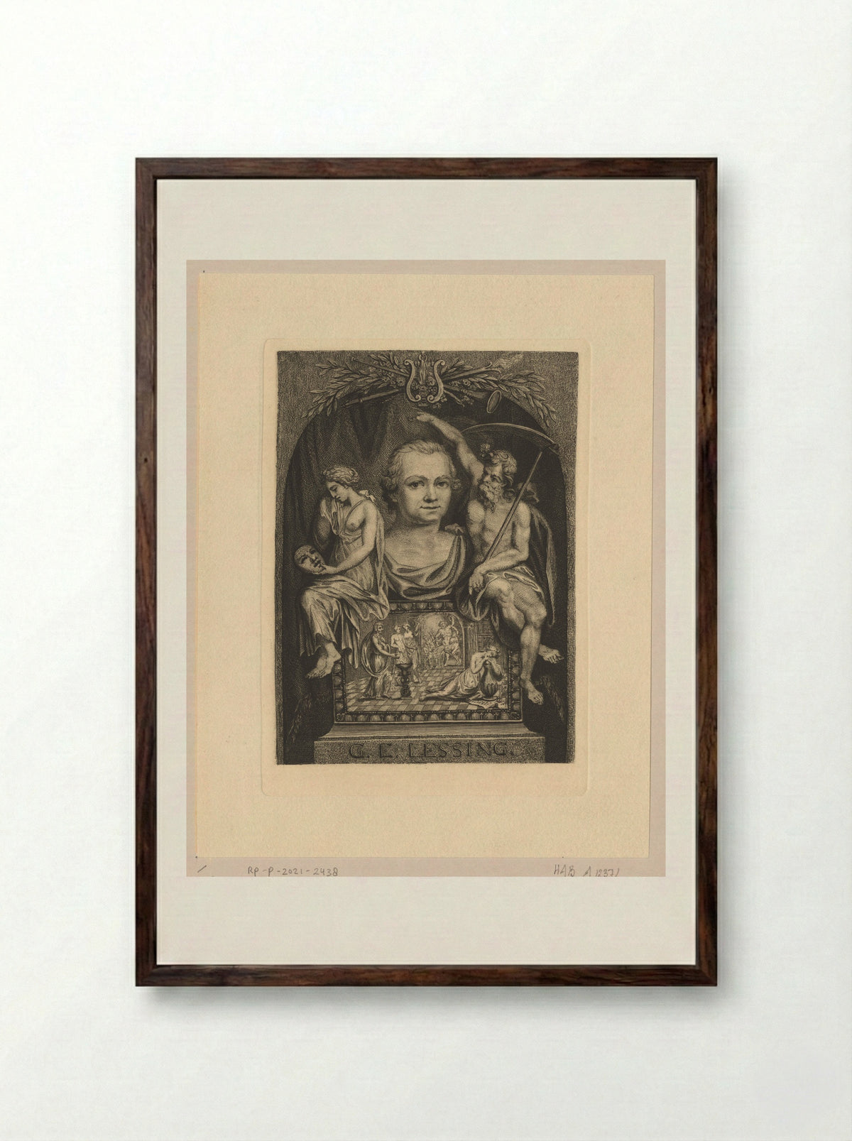 Allegorical Portrait of Gotthold Ephraim Lessing - Ludwig Sommerau - Framed Print Dark Wood