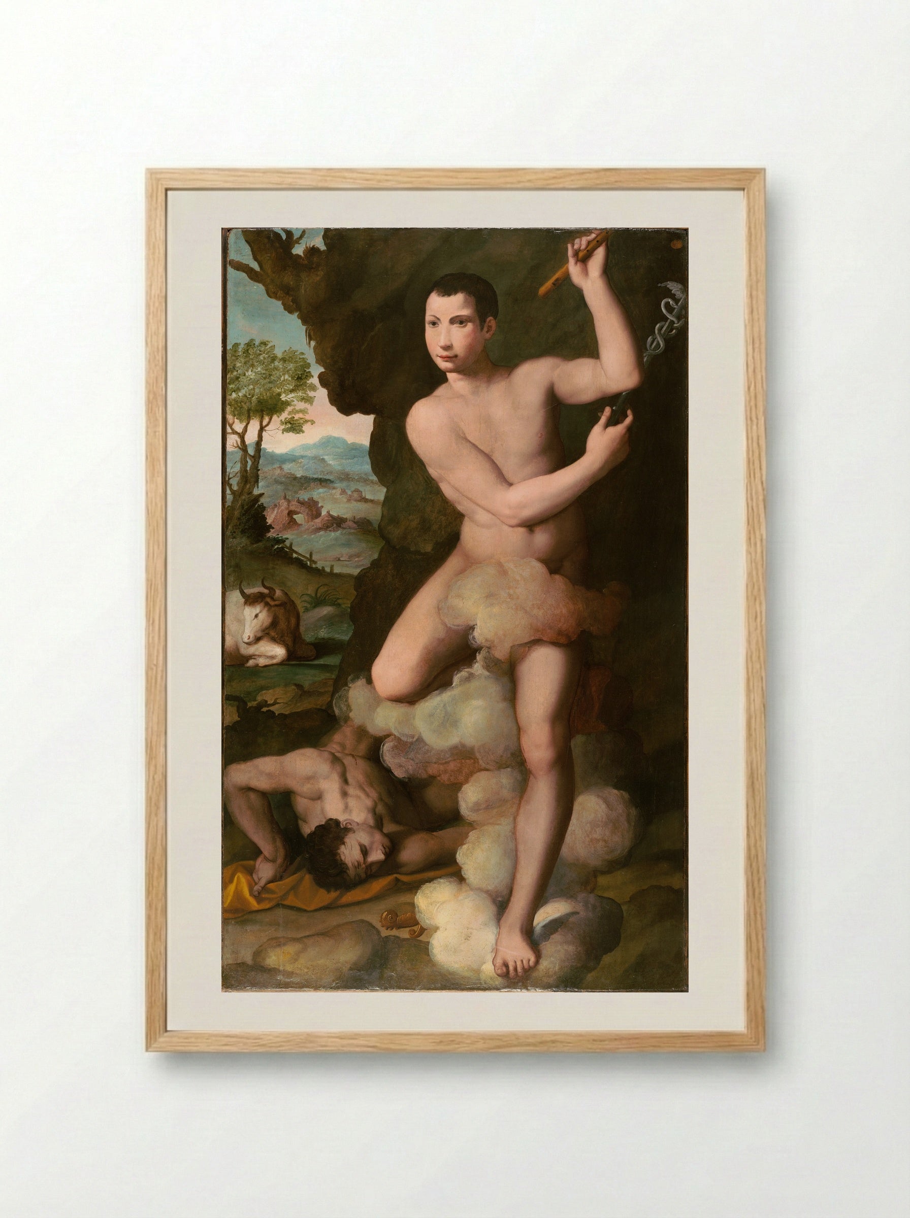 Allegorical Portrait of a Young Man in the Guise of Mercury Slaying Argus - Alessandro Allori - Framed Print Wood