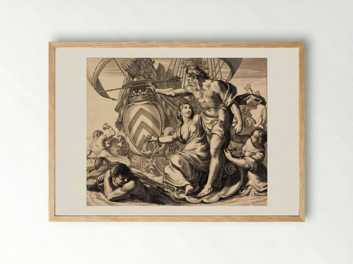 Allegorical Representation of Cardinal Richelieu with Apollo and Neptune - Grégoire Huret - Framed Print Wood