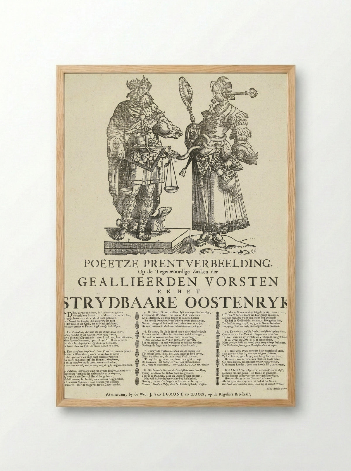 Allegorie op de Oostenrijkse successieoorlog - Jan Ewoutsz. - Framed Print Wood
