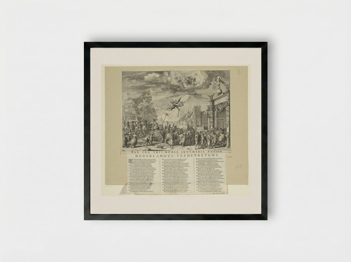 Allegorie op de Vrede van Munster met tekstblad - Salomon Savery - Framed Print Black