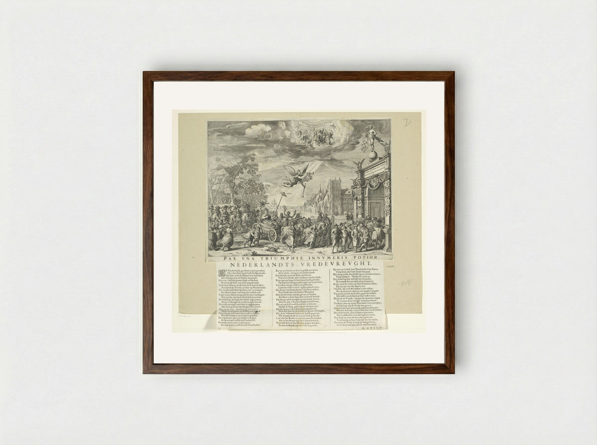 Allegorie op de Vrede van Munster met tekstblad - Salomon Savery - Framed Print Dark Wood