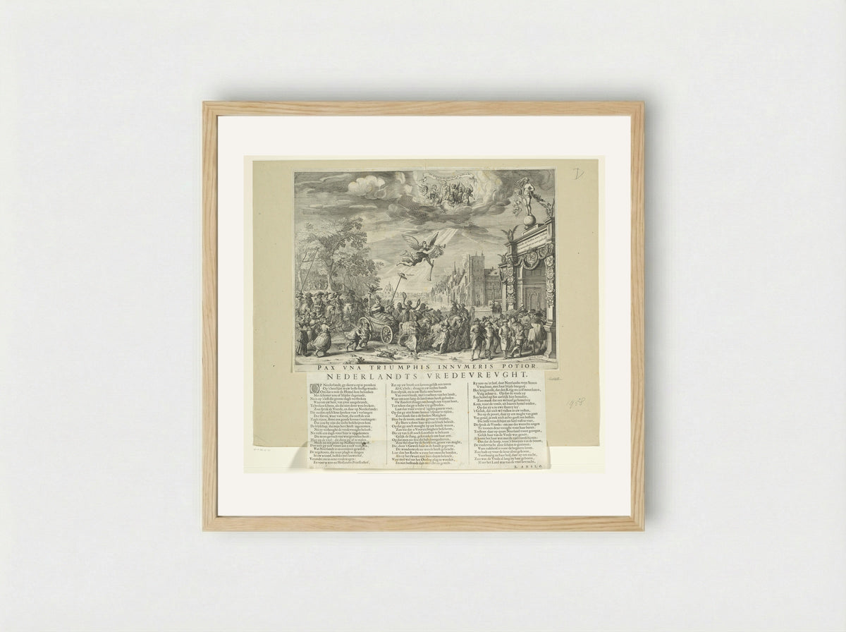 Allegorie op de Vrede van Munster met tekstblad - Salomon Savery - Framed Print Wood