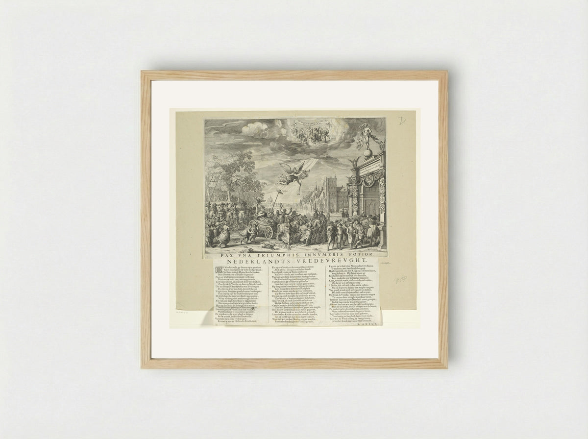 Allegorie op de Vrede van Munster met tekstblad - Salomon Savery - Framed Print Wood