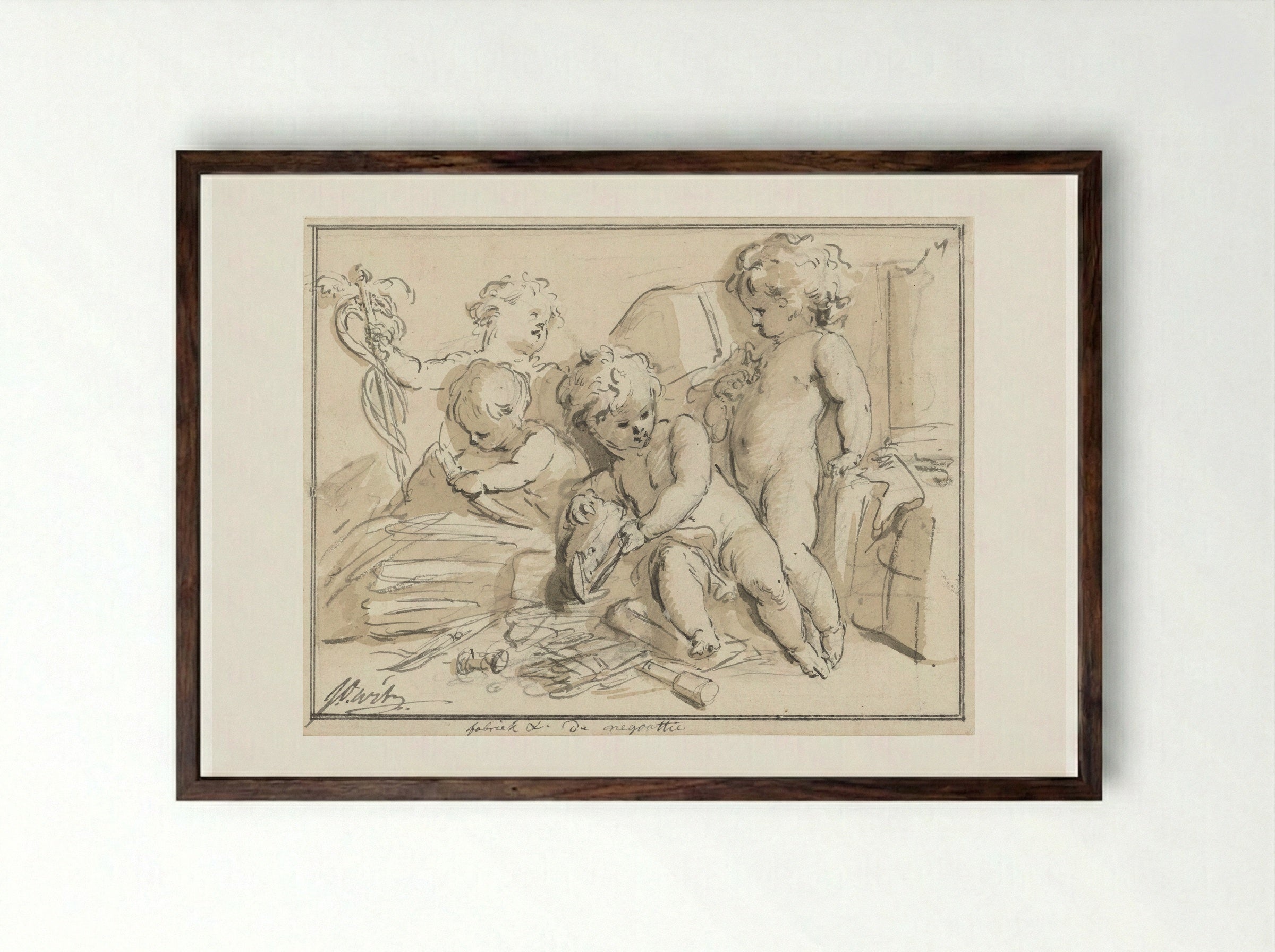 Allegorie op de koophandel met vier putti - Jacob de Wit - Framed Print Dark Wood