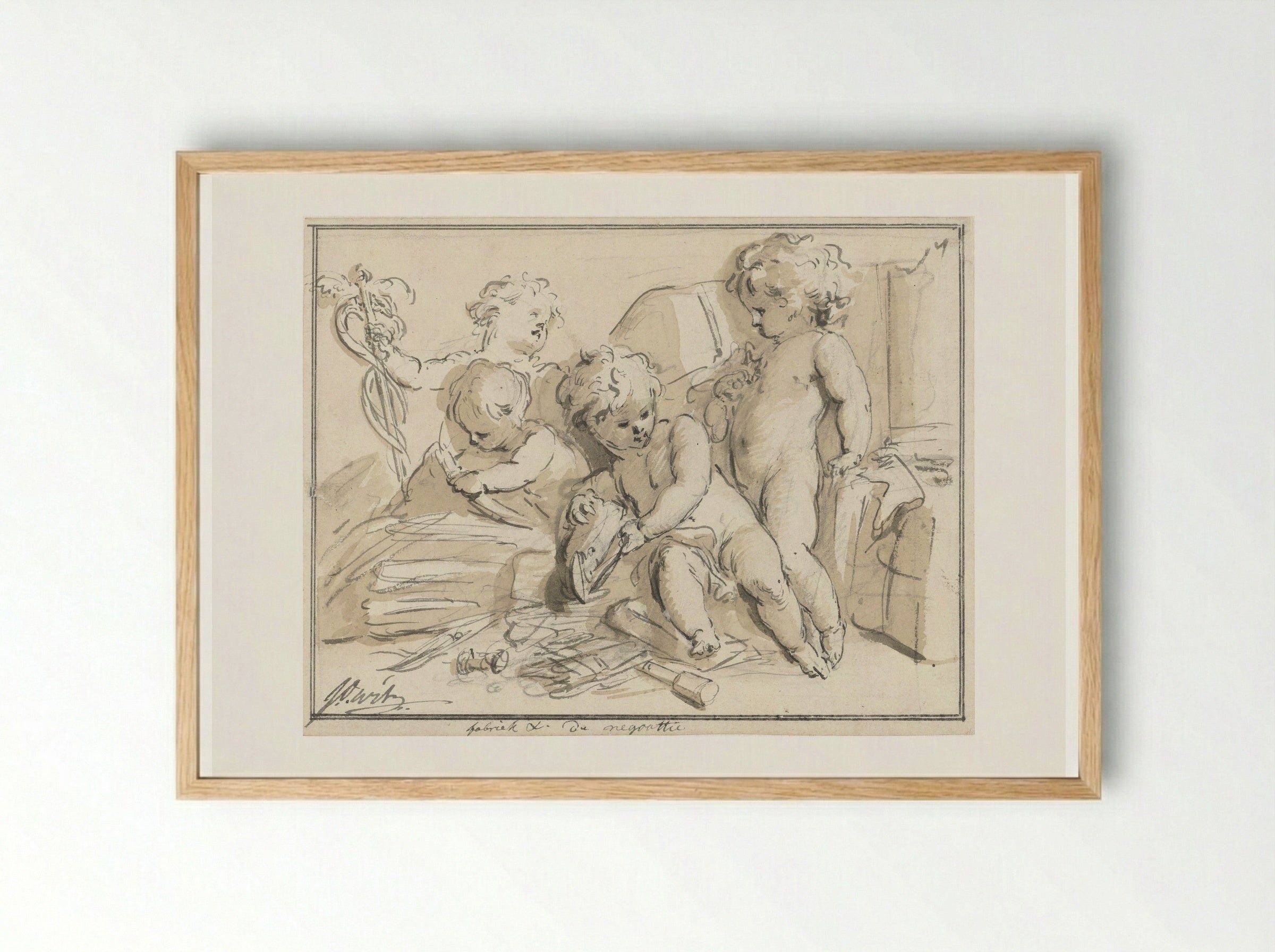 Allegorie op de koophandel met vier putti - Jacob de Wit - Framed Print Wood