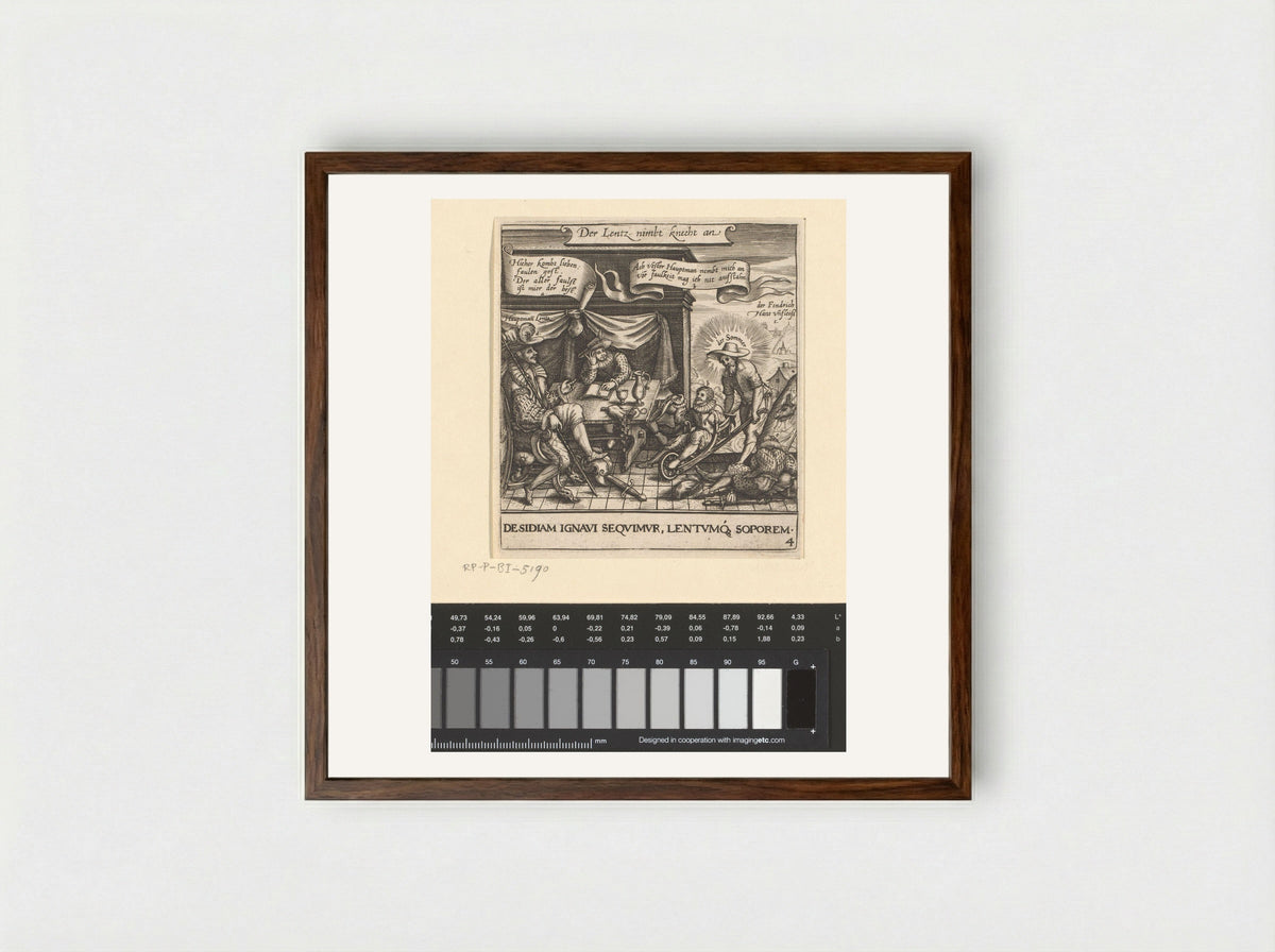 Allegorie op de luiheid van de mens - Johann Theodor de Bry - Framed Print Dark Wood