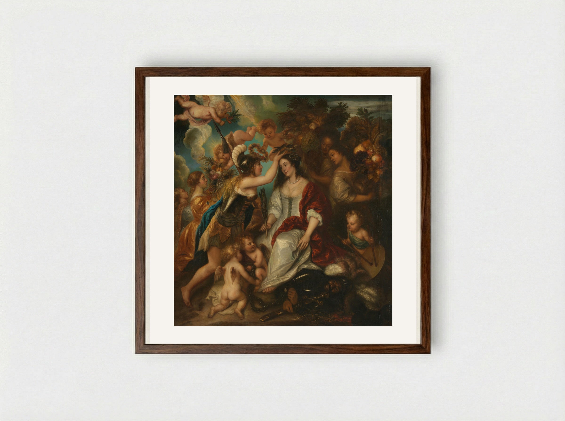 Allegorie op de vrede - Jan Lievens - Framed Print Dark Wood