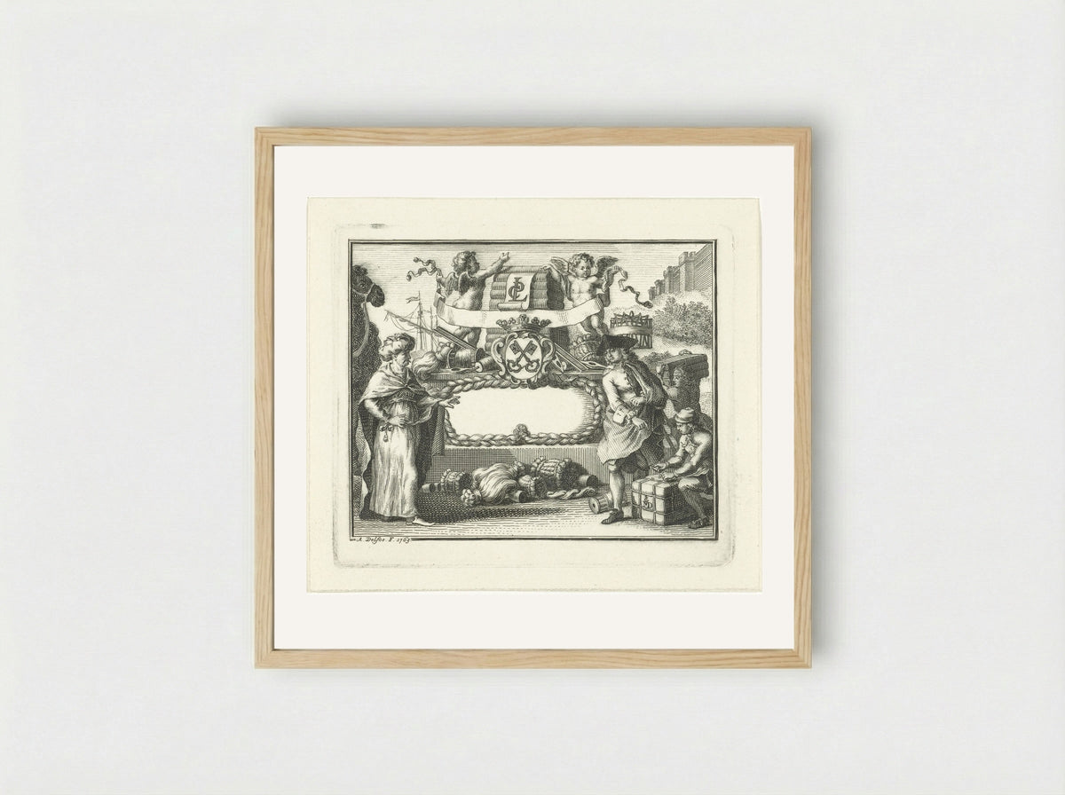 Allegorie op wolhandel in Leiden - Abraham Delfos - Framed Print Wood