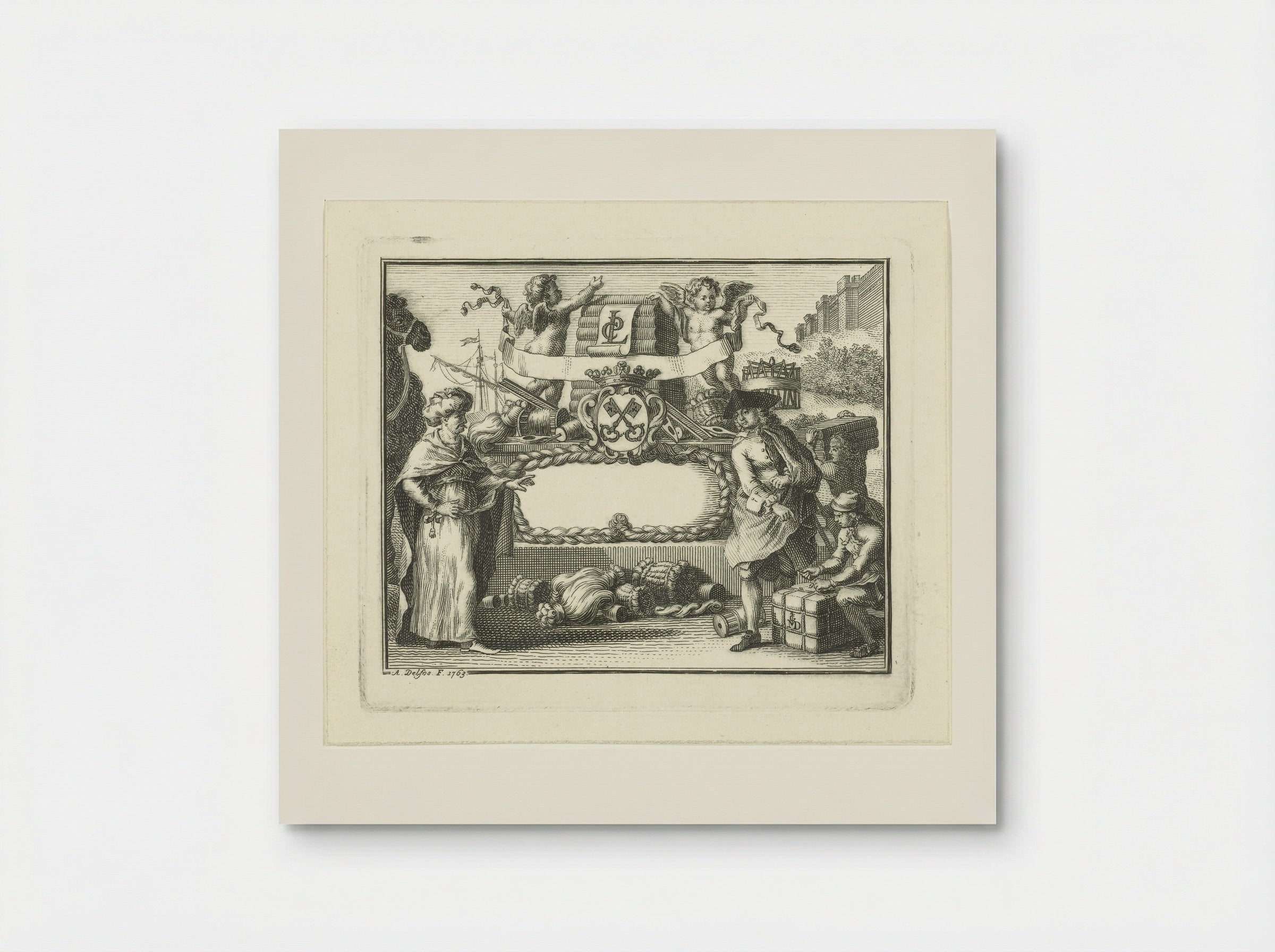 Allegorie op wolhandel in Leiden - Abraham Delfos - Poster