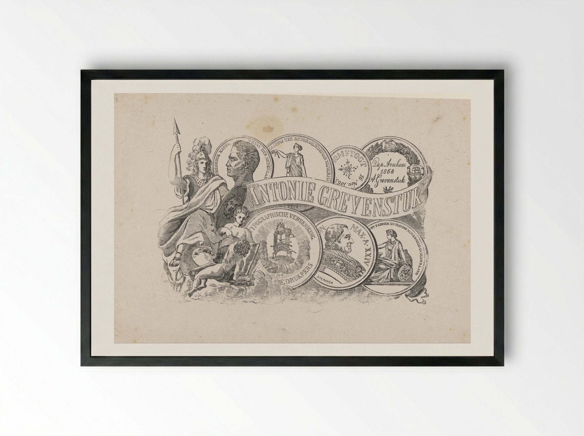 Allegorie ter ere van Antonie Grevenstuk - Isaac Weissenbruch - Framed Print Black