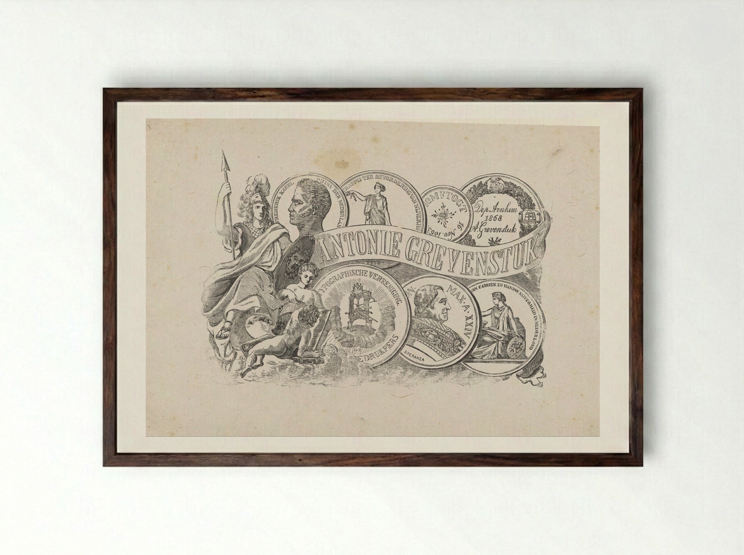 Allegorie ter ere van Antonie Grevenstuk - Isaac Weissenbruch - Framed Print Dark Wood