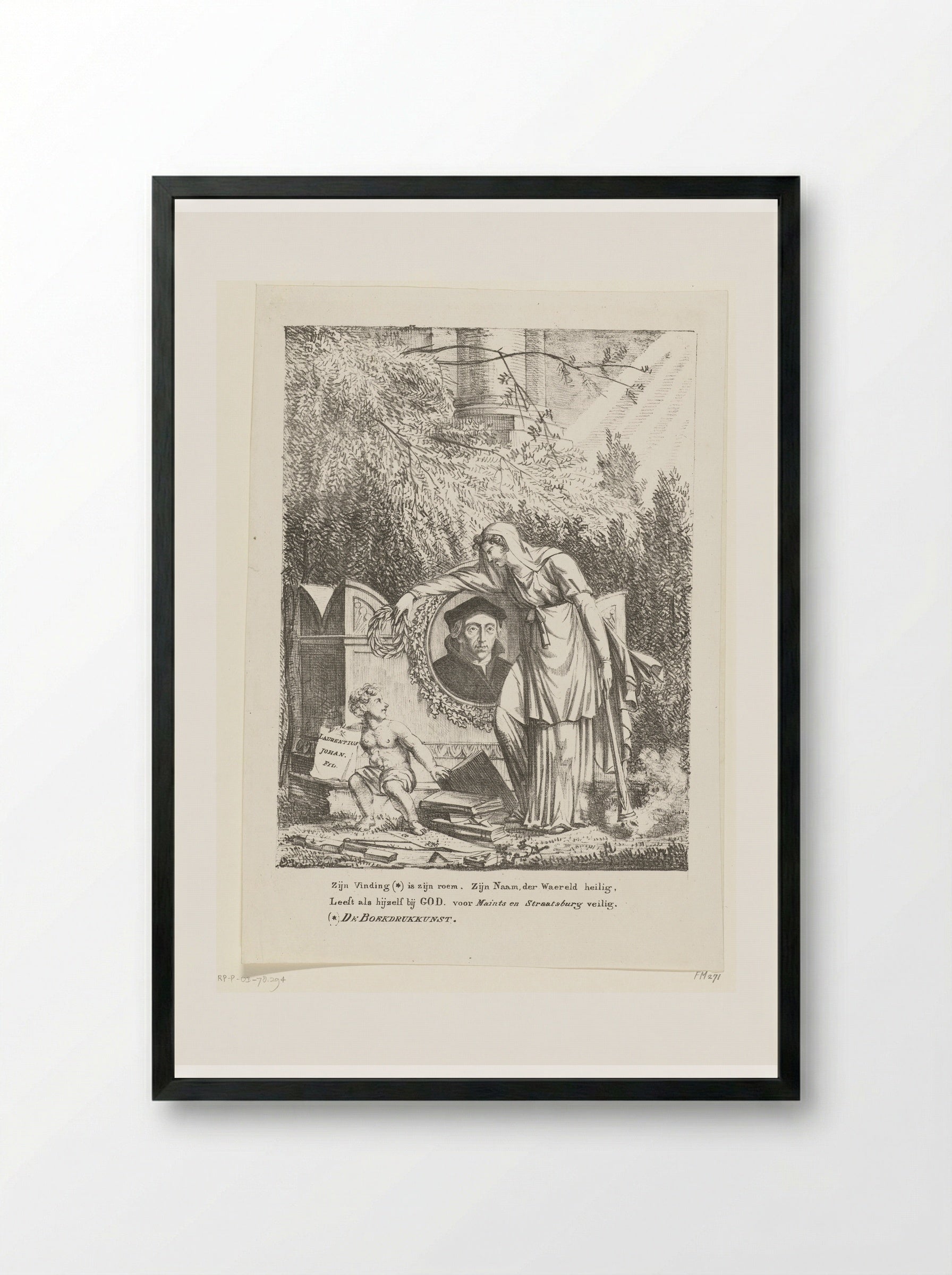 Allegorisch grafmonument voor Laurens Jansz. Coster - Pieter Bartholomeusz. Barbiers - Framed Print Black