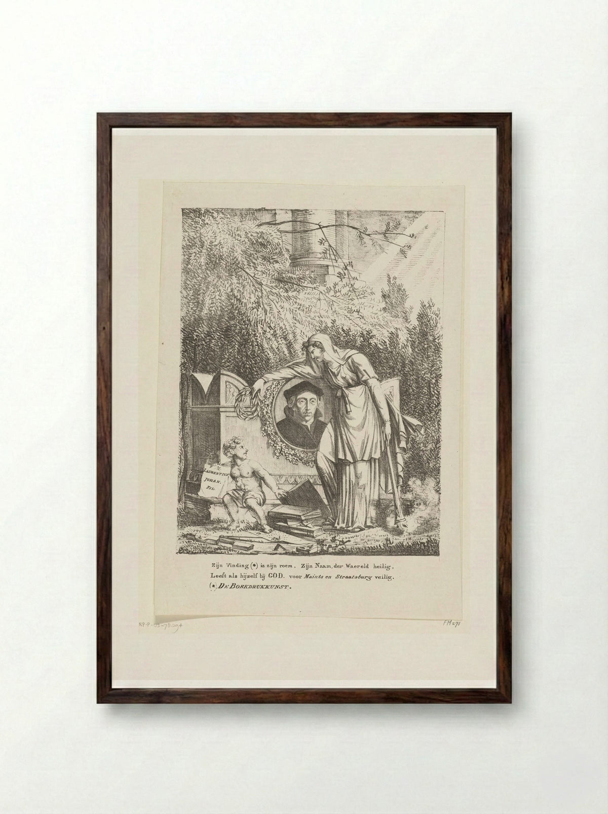 Allegorisch grafmonument voor Laurens Jansz. Coster - Pieter Bartholomeusz. Barbiers - Framed Print Dark Wood