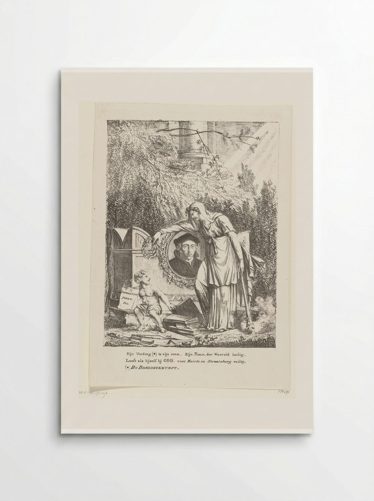 Allegorisch grafmonument voor Laurens Jansz. Coster - Pieter Bartholomeusz. Barbiers - Poster