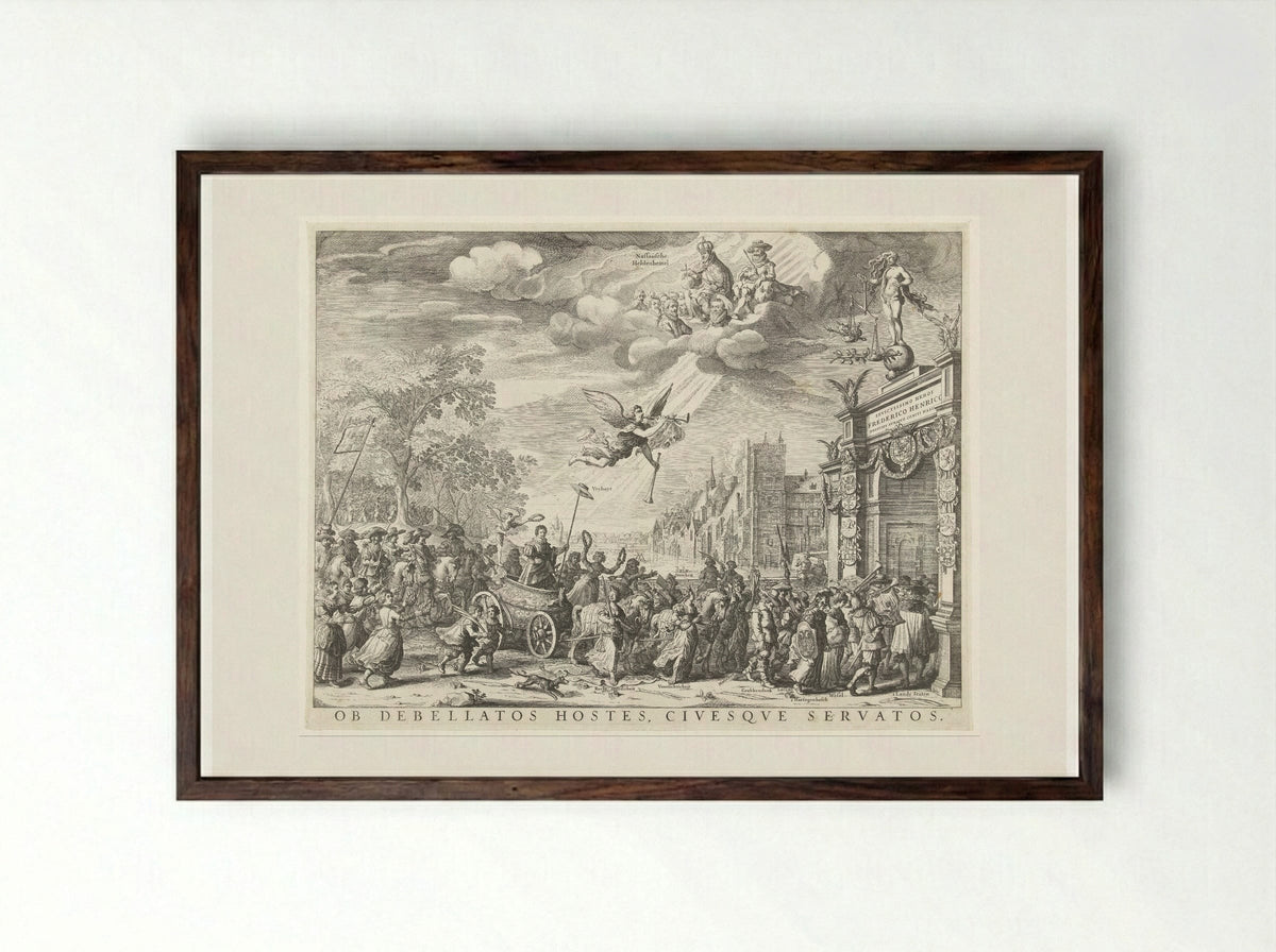 Allegorische triomfantelijke intocht van Frederik Hendrik in Den Haag - Salomon Savery - Framed Print Dark Wood