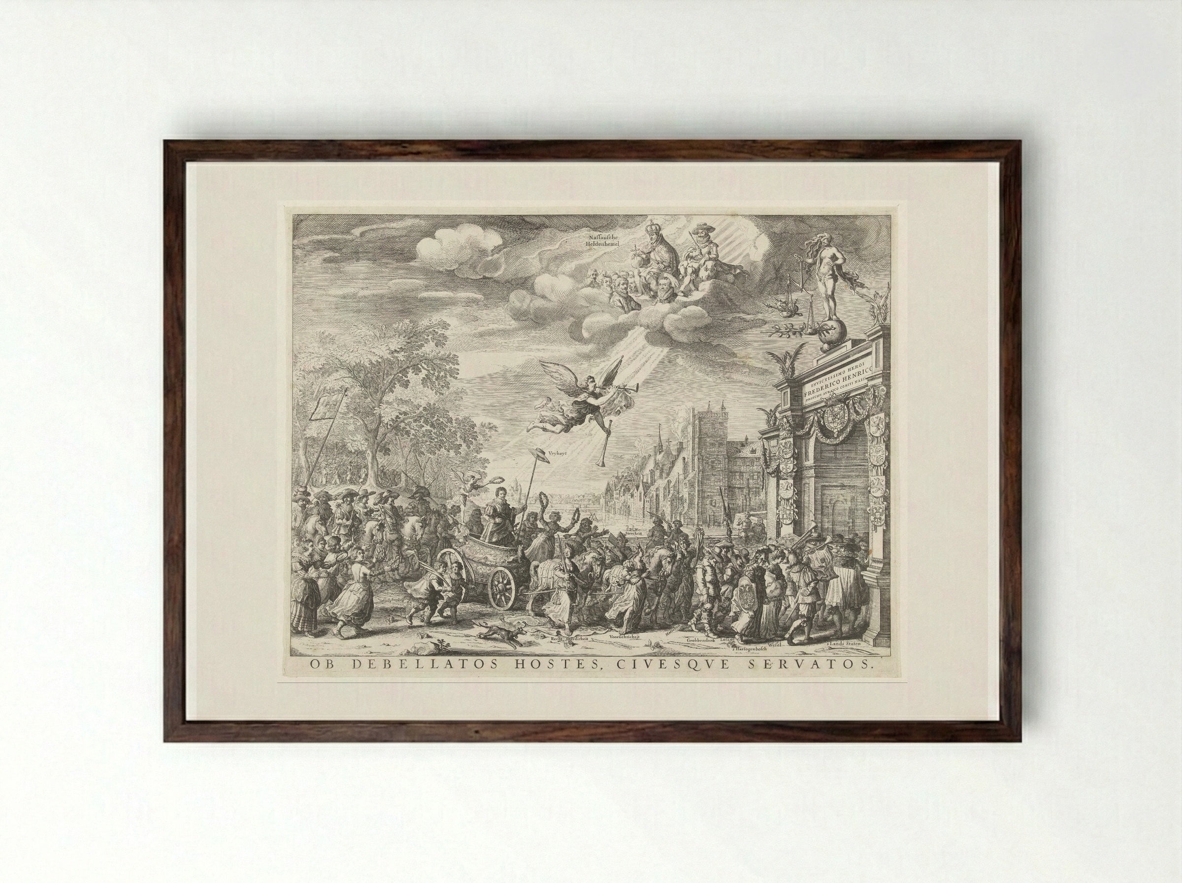 Allegorische triomfantelijke intocht van Frederik Hendrik in Den Haag - Salomon Savery - Framed Print Dark Wood