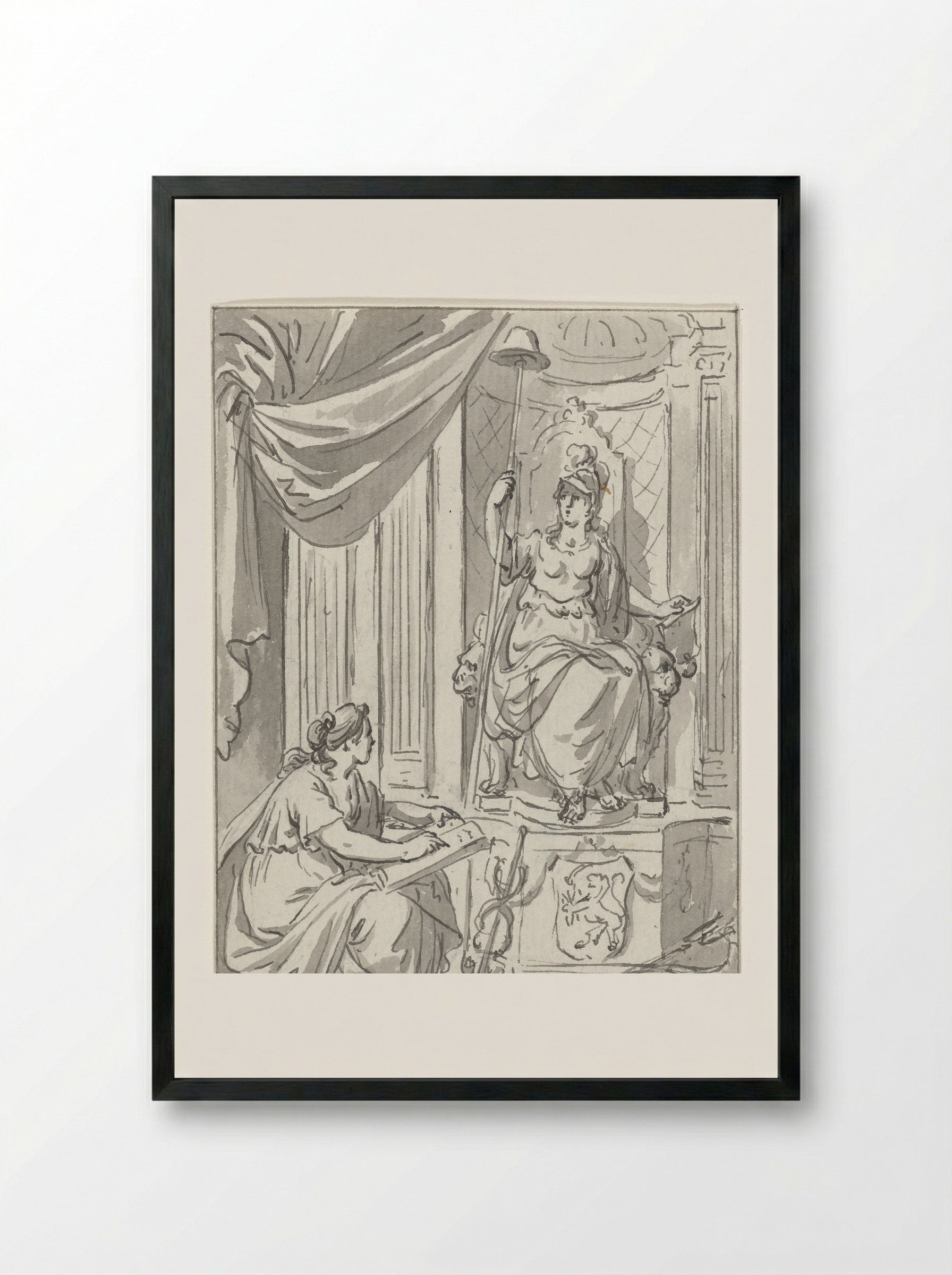 Allegorische voorstelling met de Vrijheid en Historia - Jacobus Buys - Framed Print Black