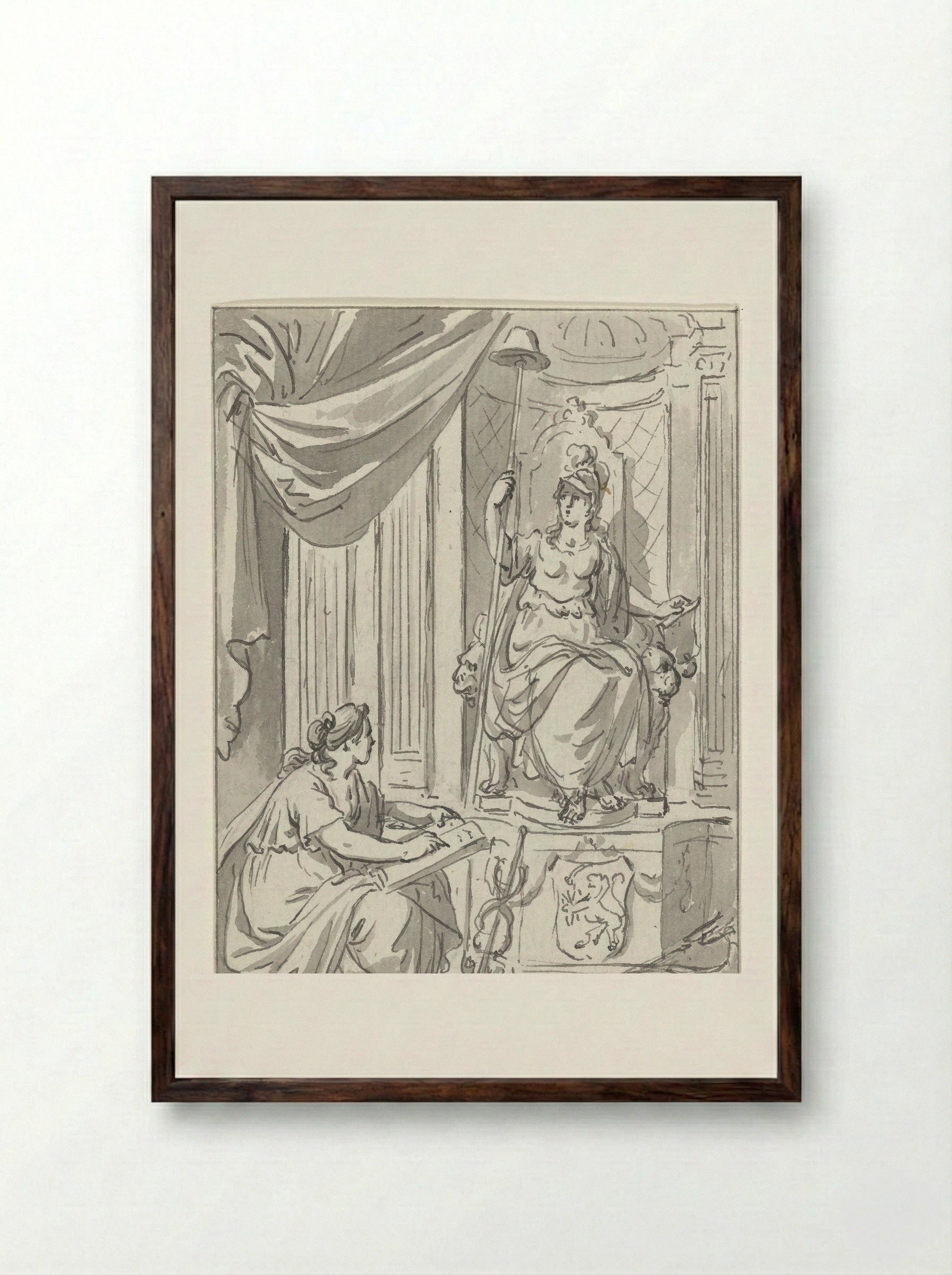 Allegorische voorstelling met de Vrijheid en Historia - Jacobus Buys - Framed Print Dark Wood