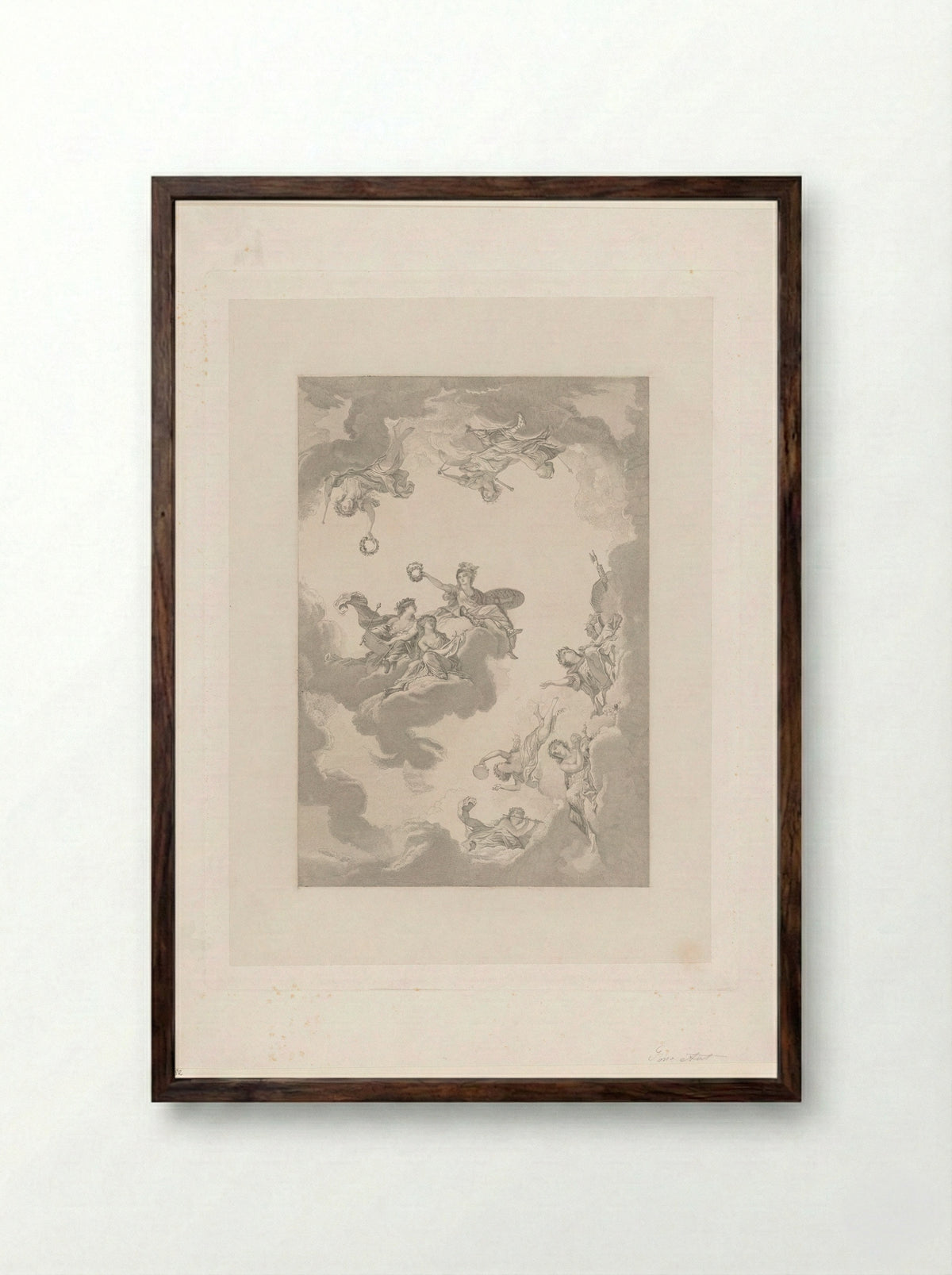 Allegorische voorstelling naar een plafond in Fontainebleau - François de Meersman - Framed Print Dark Wood