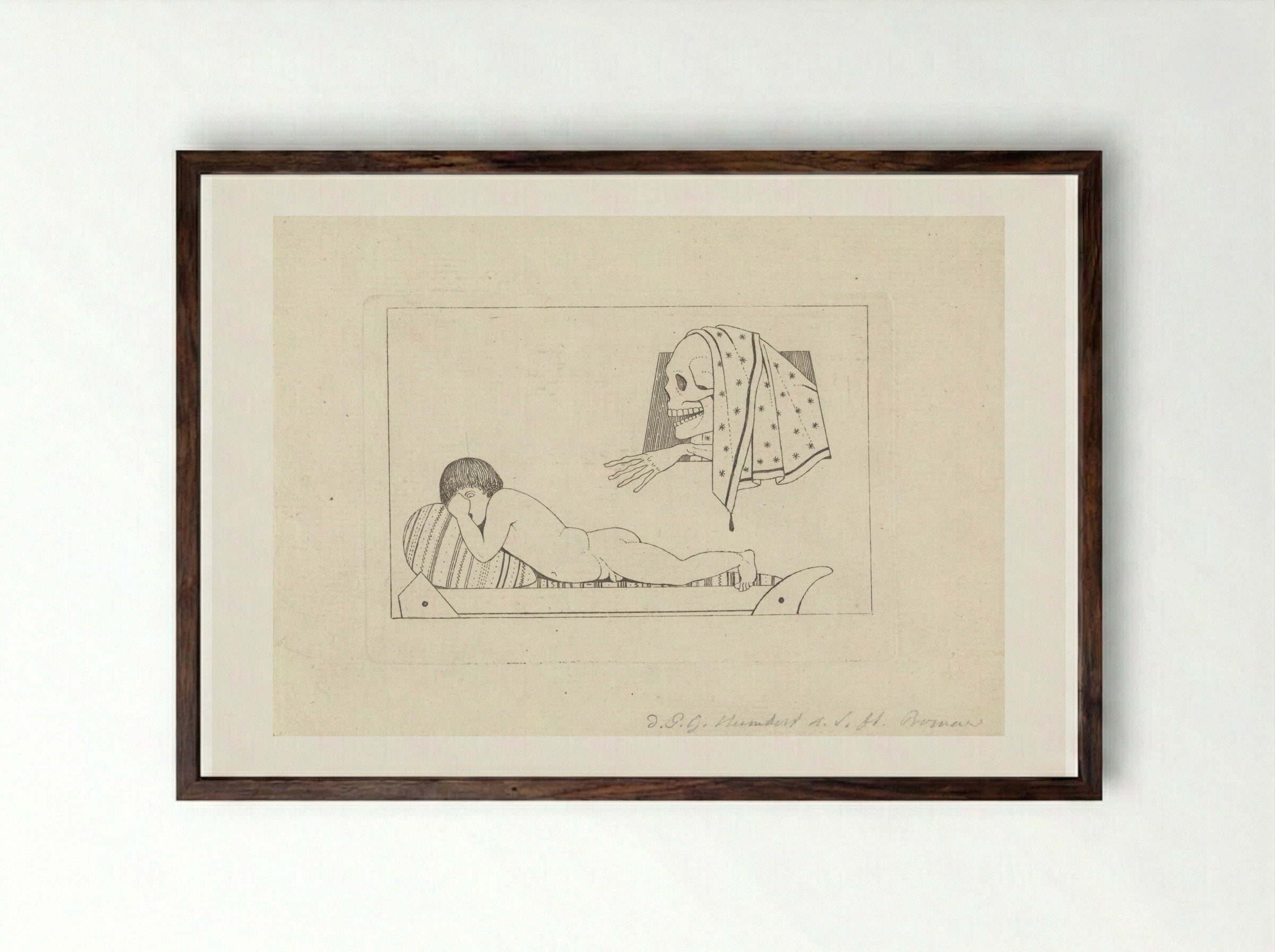Allegorische waarschuwing tegen de onanie - David Pièrre Giottino Humbert de Superville - Framed Print Dark Wood