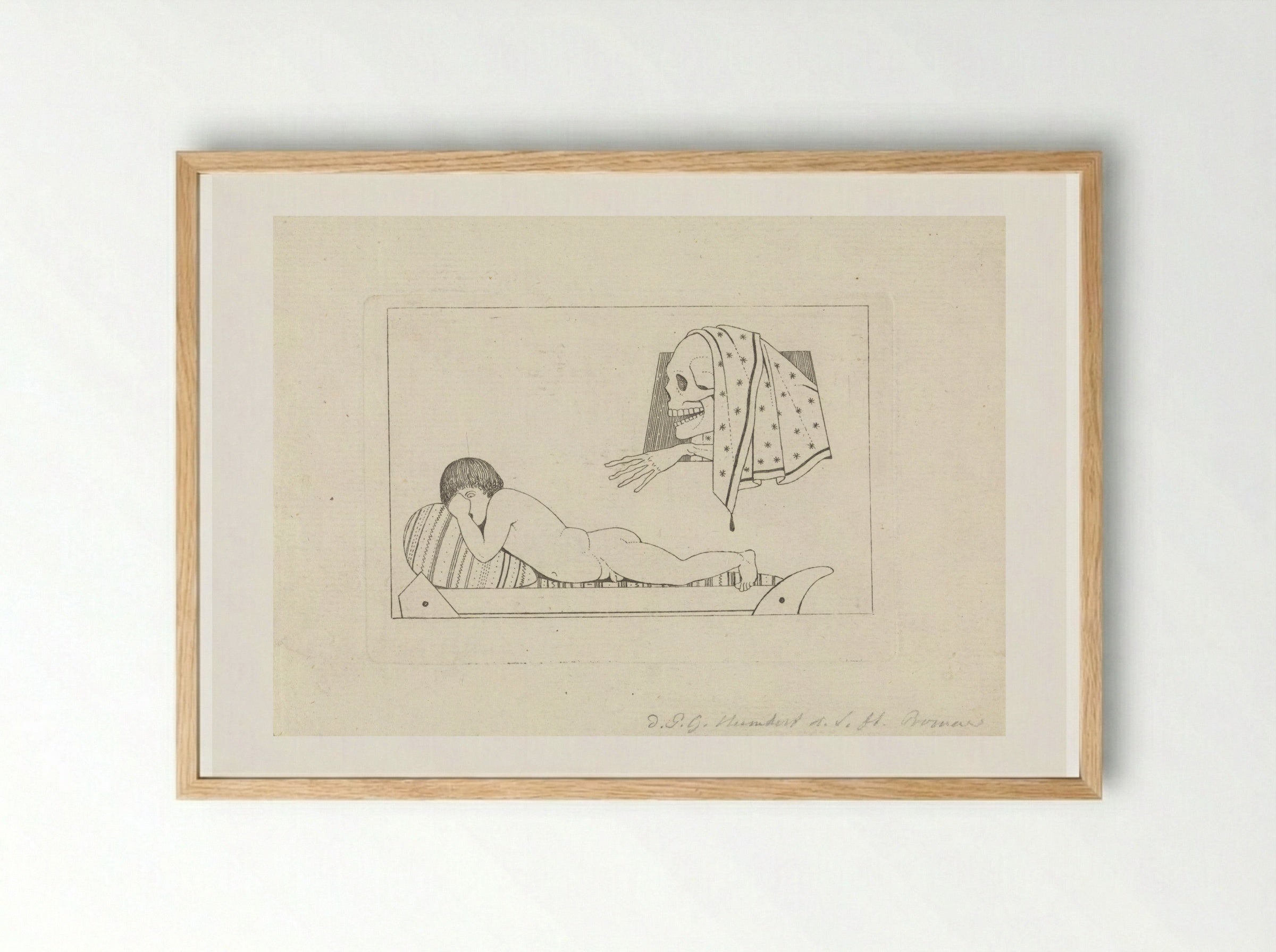 Allegorische waarschuwing tegen de onanie - David Pièrre Giottino Humbert de Superville - Framed Print Wood