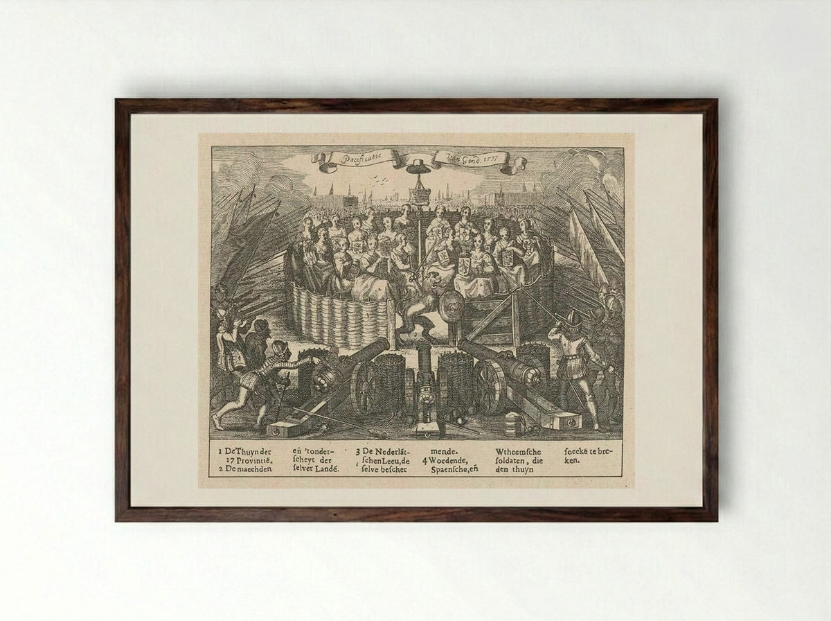 Allegory depicting the Pacification of Ghent - Adriaen van de Venne - Framed Print Dark Wood